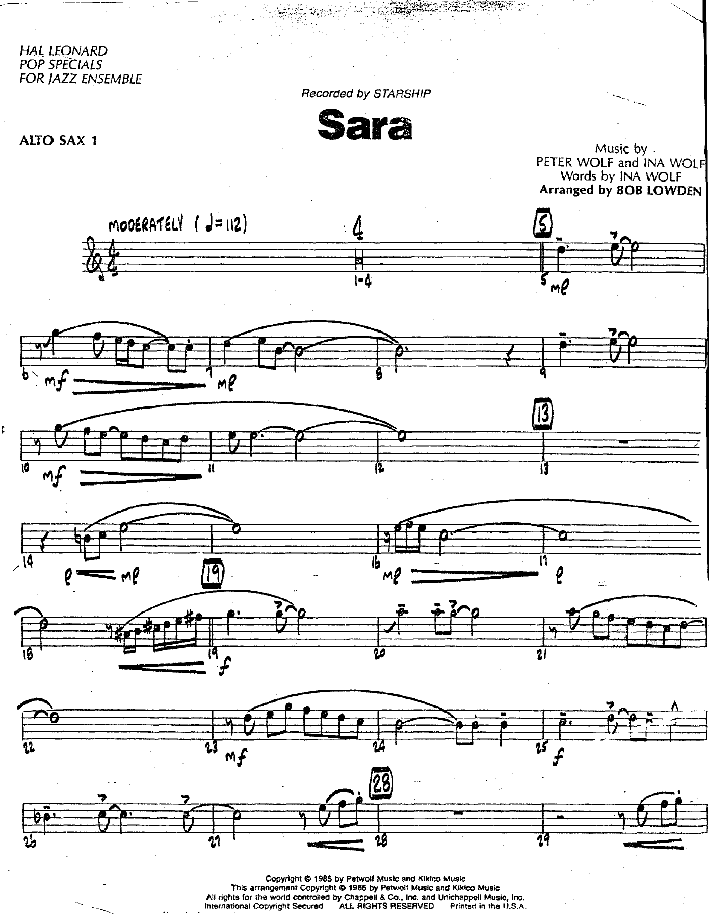 Sara — sheet music preview