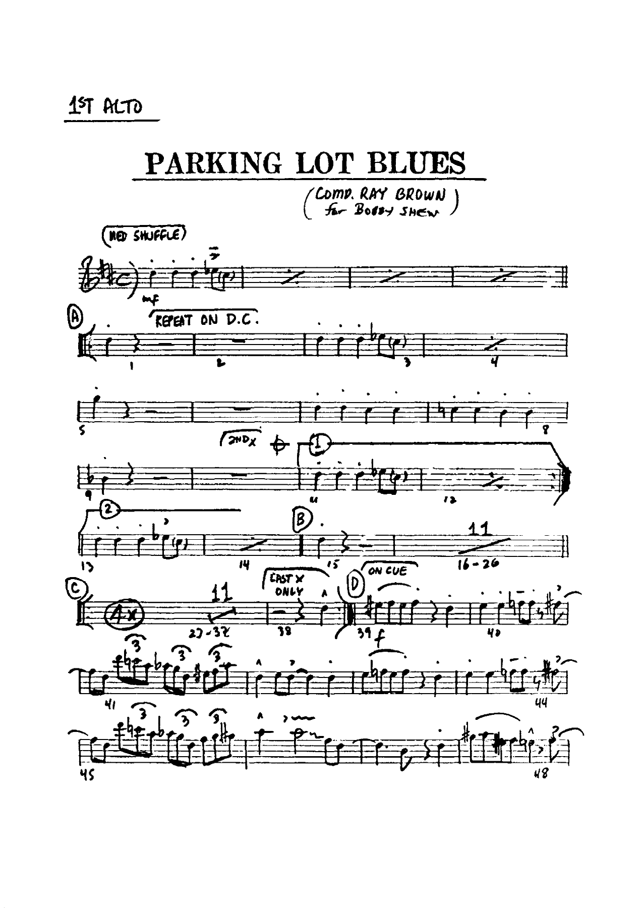 Parking Lot Blues (R.Brown) B.Shew — sheet music preview