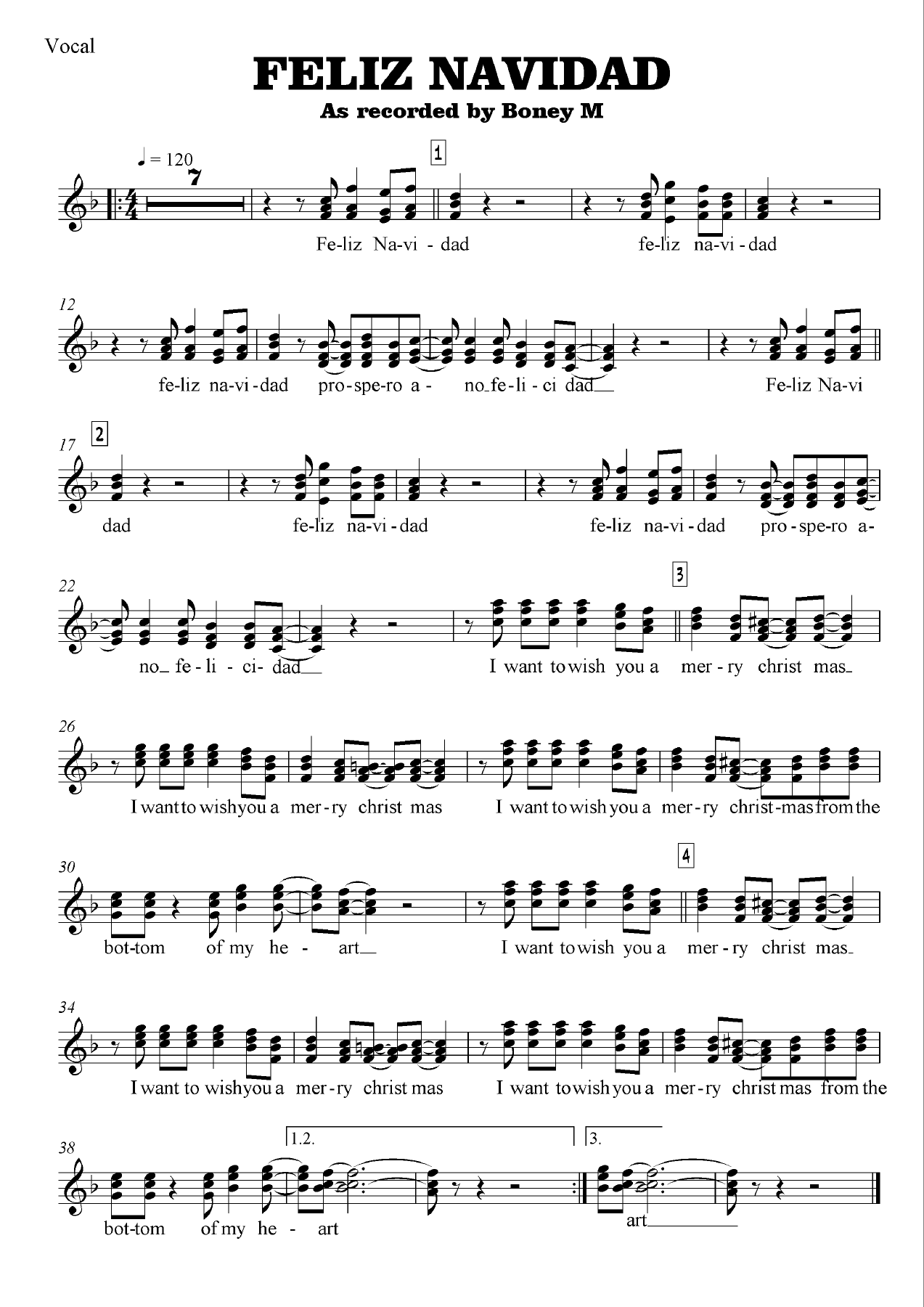 Feliz Navidad (B.Myagkov) Bonney M-Disco — sheet music preview