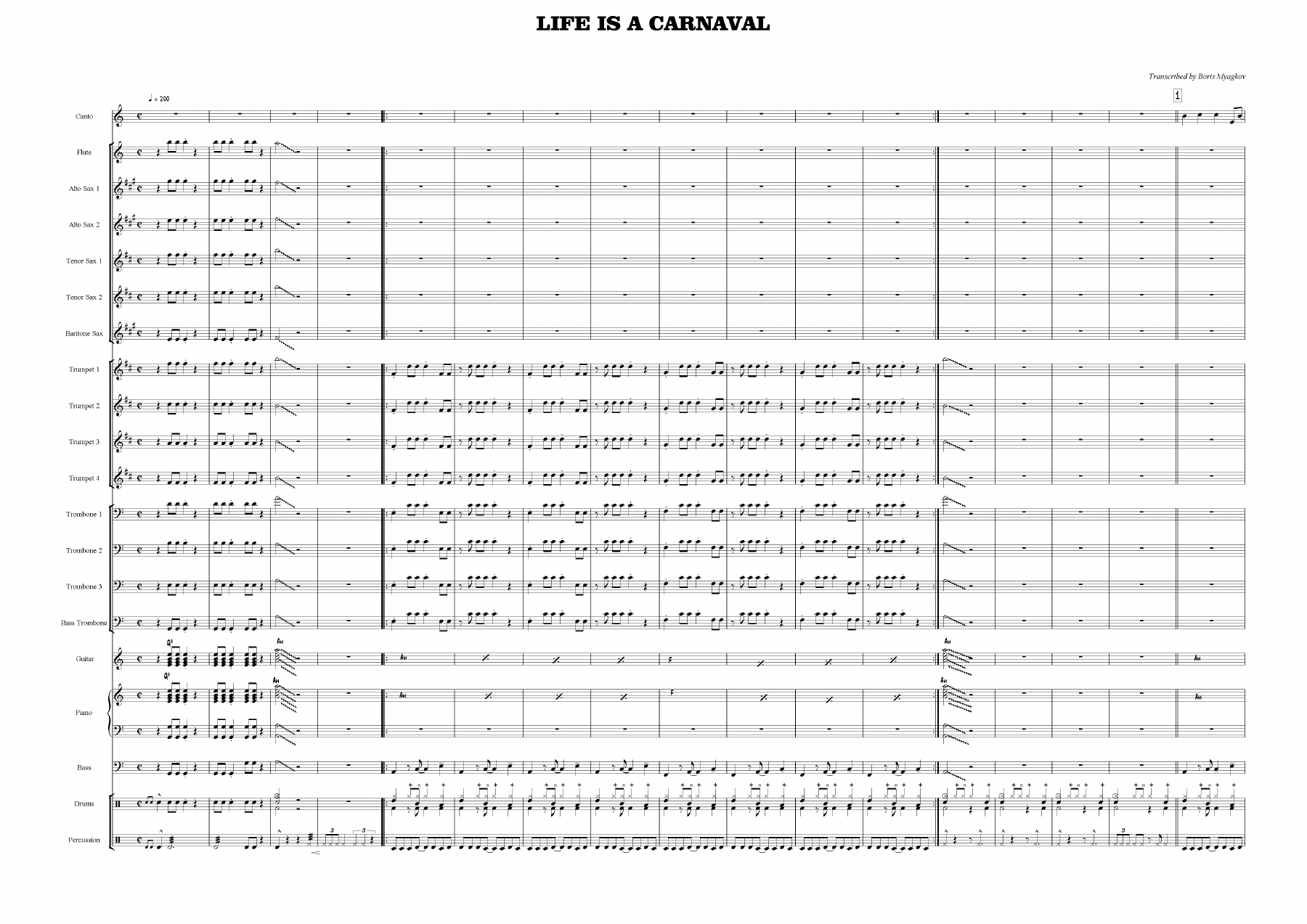 Life Is A Carnaval — sheet music preview