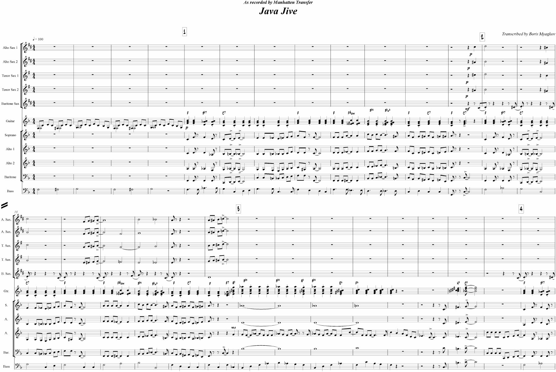 Java Jive (B.Myagkov) Manhattan Transfer voc — sheet music preview
