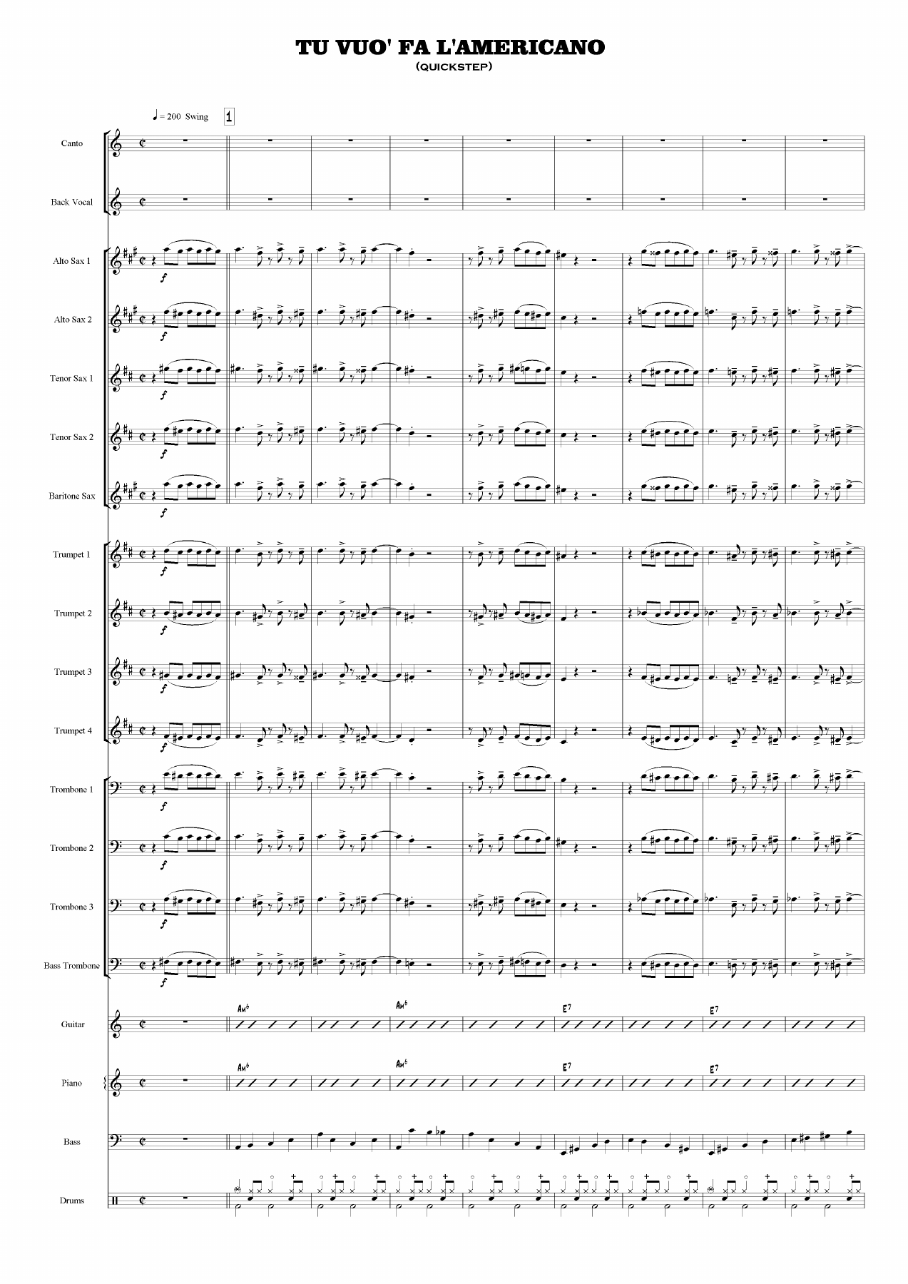 Tu Vuo Fa L'Americano — sheet music preview