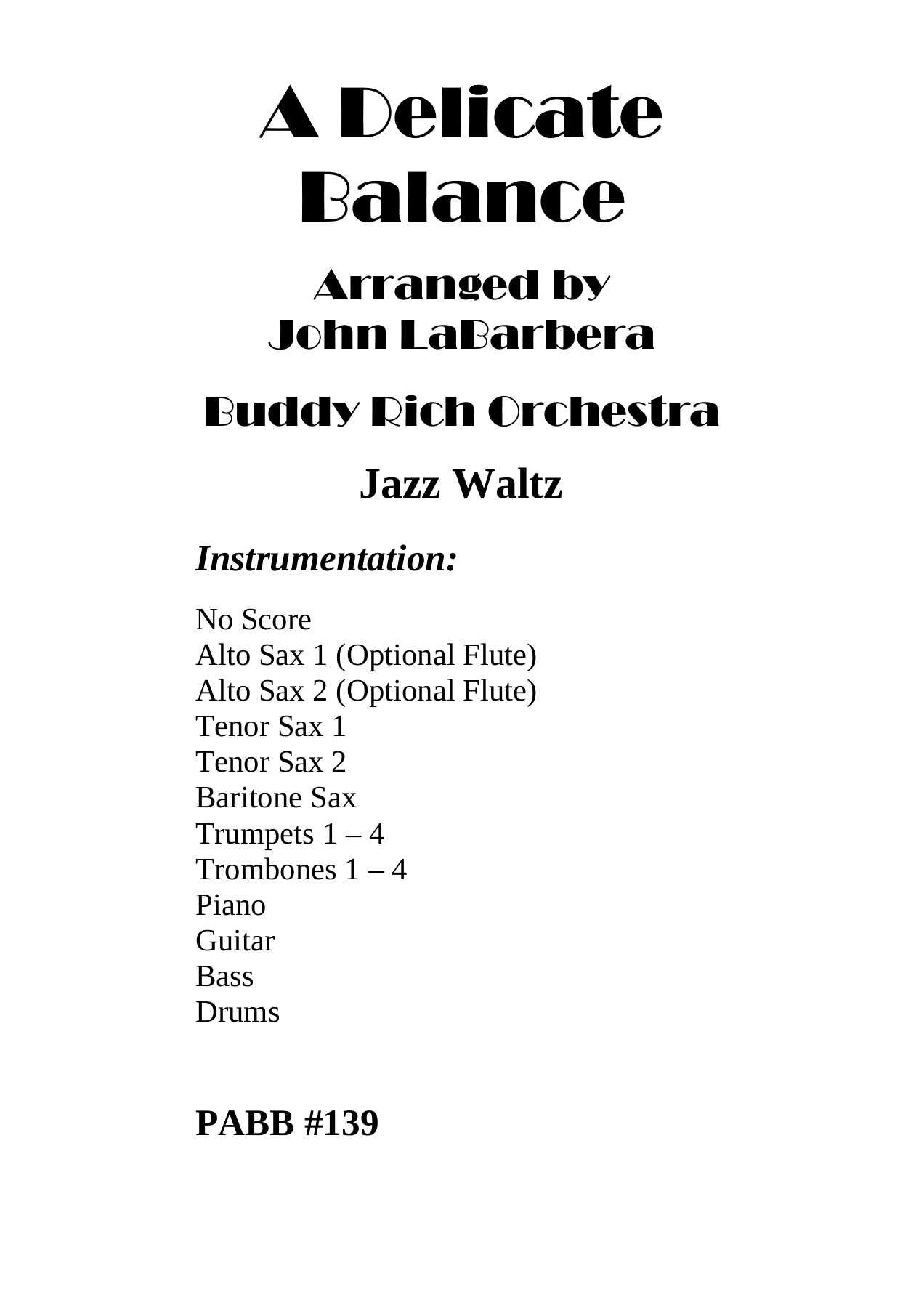 A Delicate Balance (J.La Barbera) B.Rich — sheet music preview