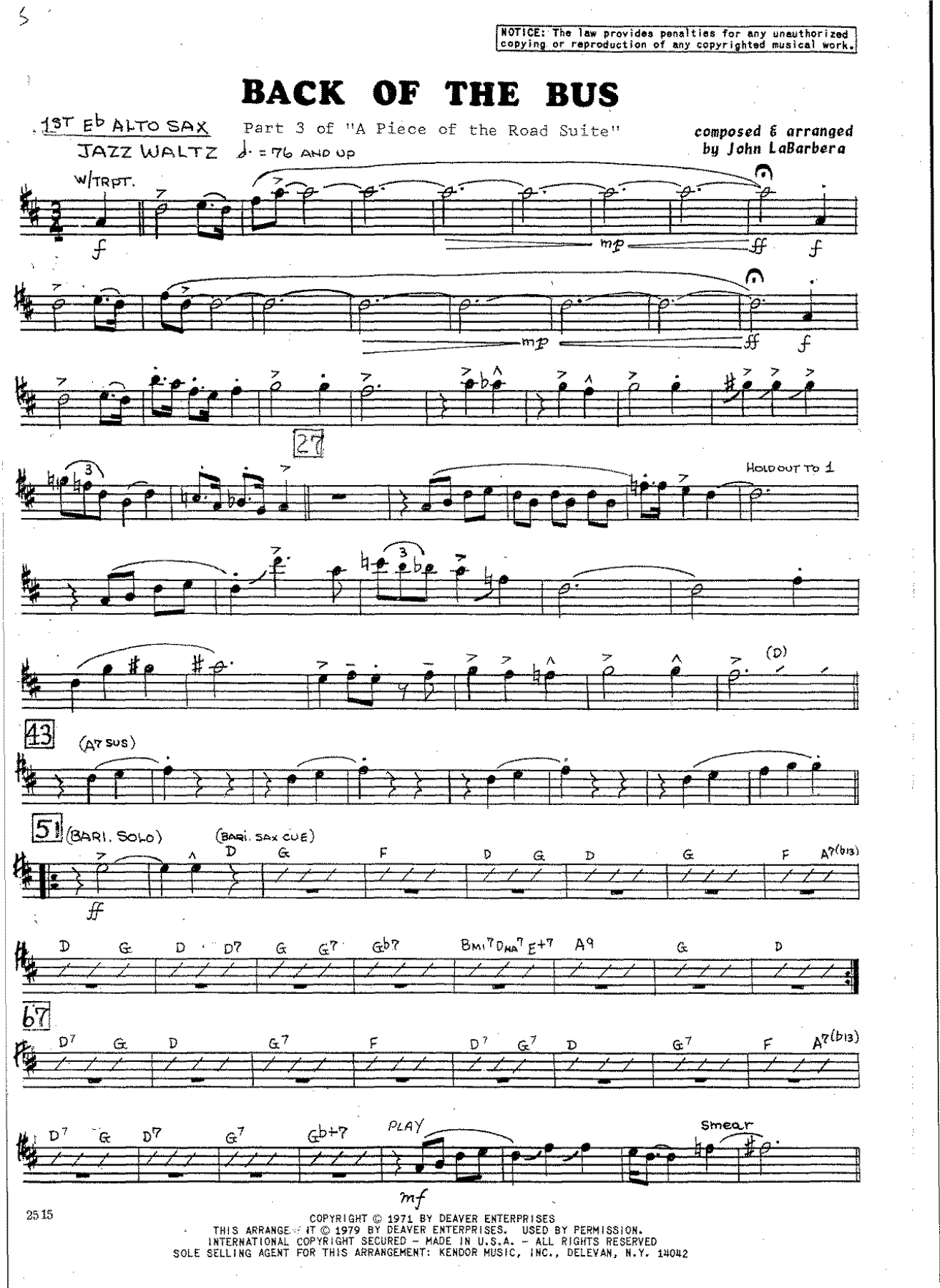 Back Of The Bus (J.LaBarbera) (B.Rich — sheet music preview