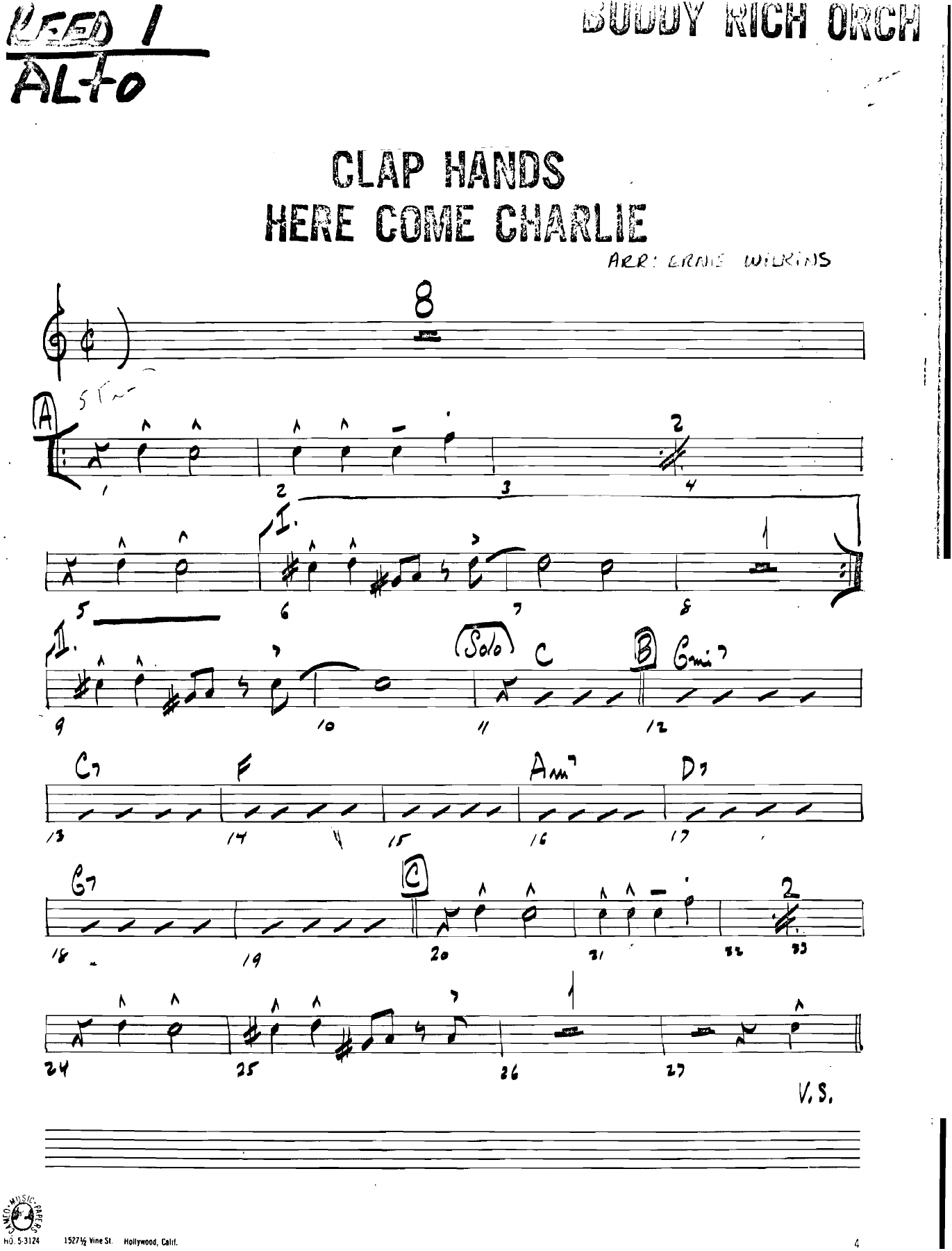 Clap Hands Here Comes Charlie (E.Wilkins) B.Rich — sheet music preview
