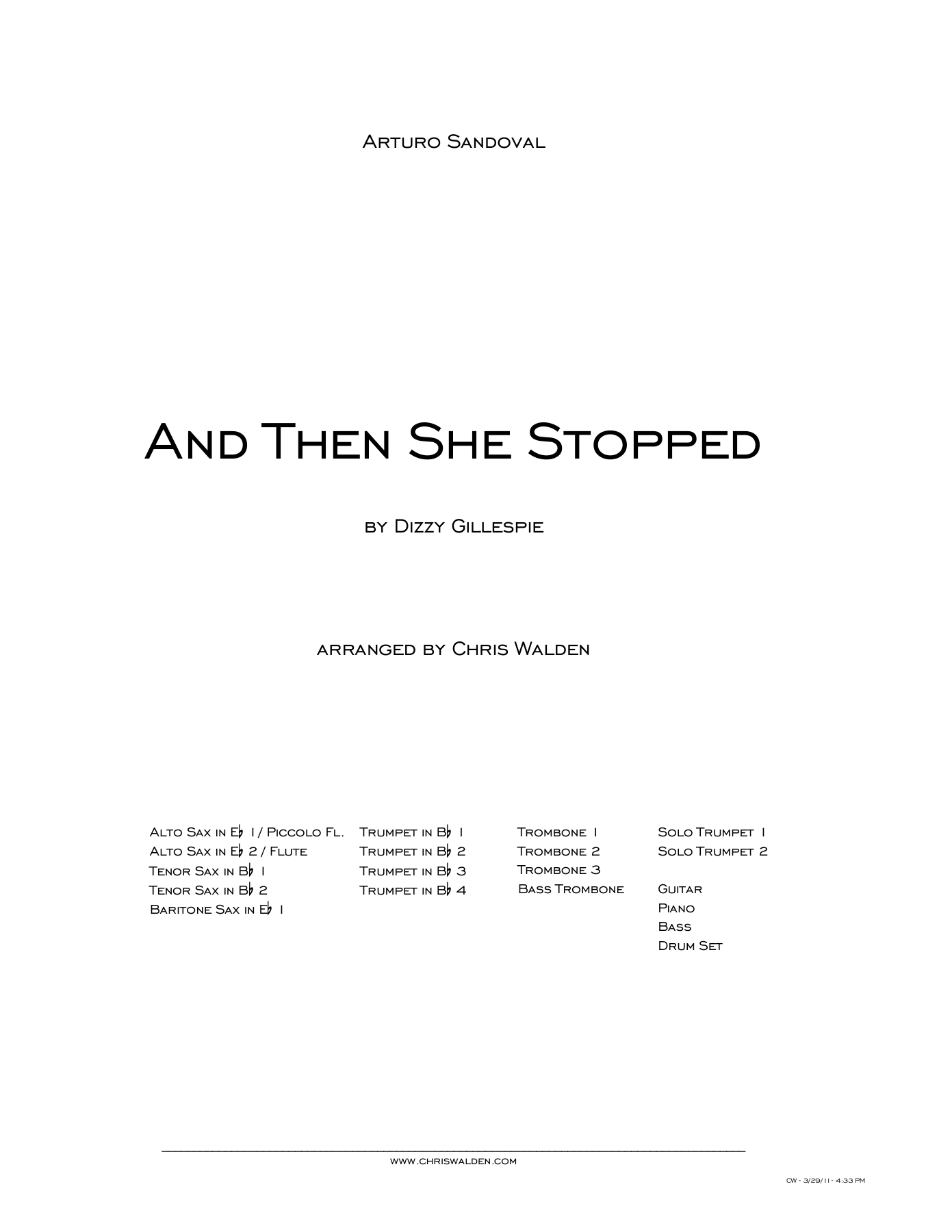 And Then She Stopped (C.Walden) D.Gillespie — sheet music preview