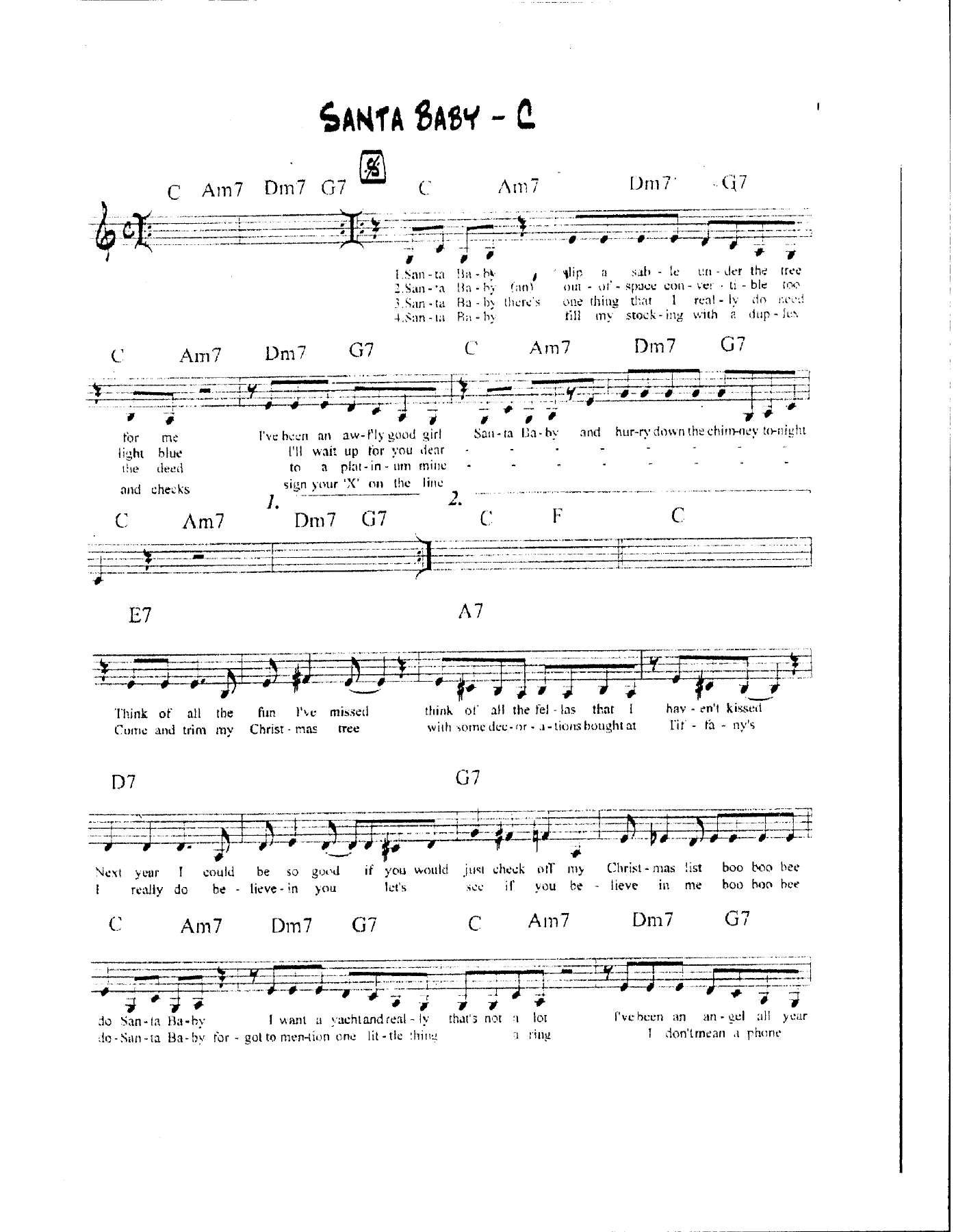 Santa Baby -Vocal — sheet music preview