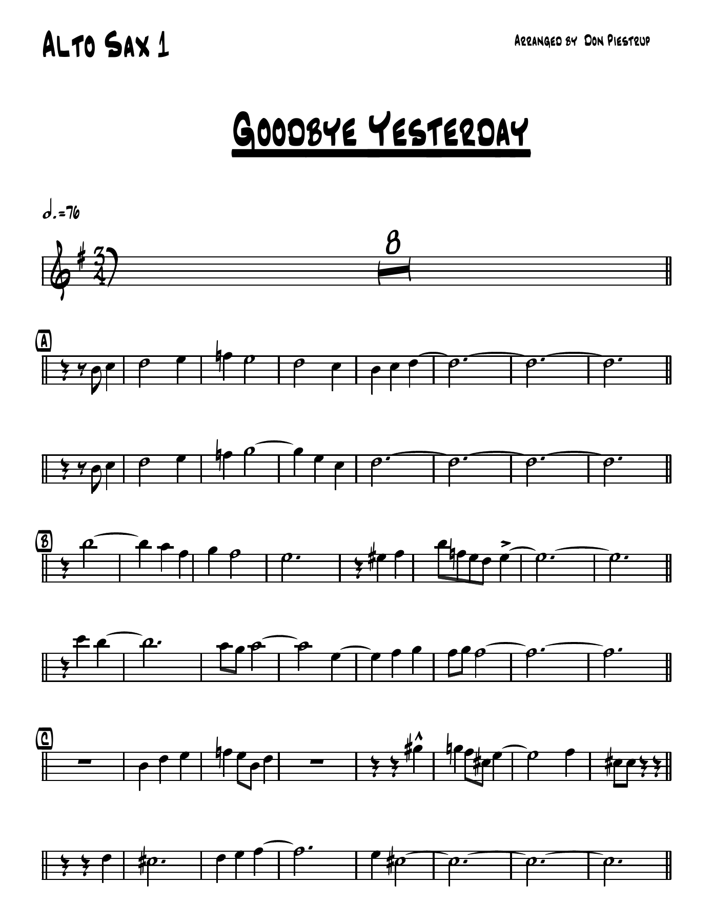 Goodbye Yesterday (D.Piestrup) B.Rich — sheet music preview