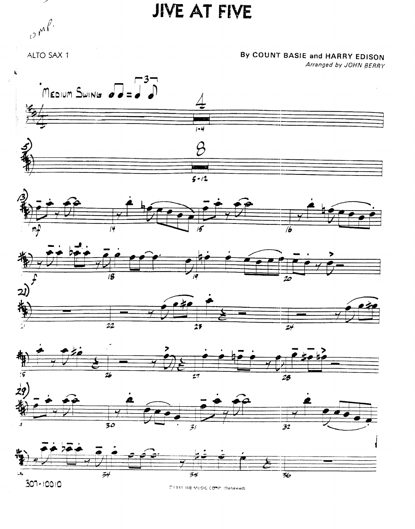 Jive At Five (J.Berry) C.Basie — sheet music preview