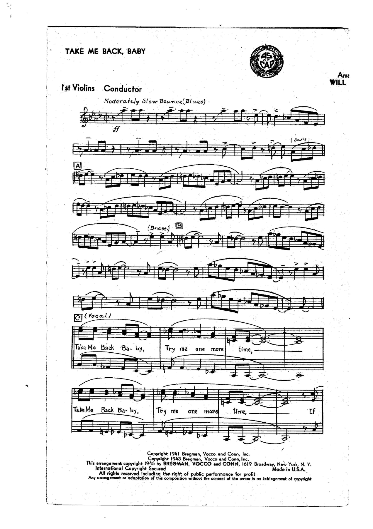 Take Me Back Baby (W.Hudson) C.Basie — sheet music preview