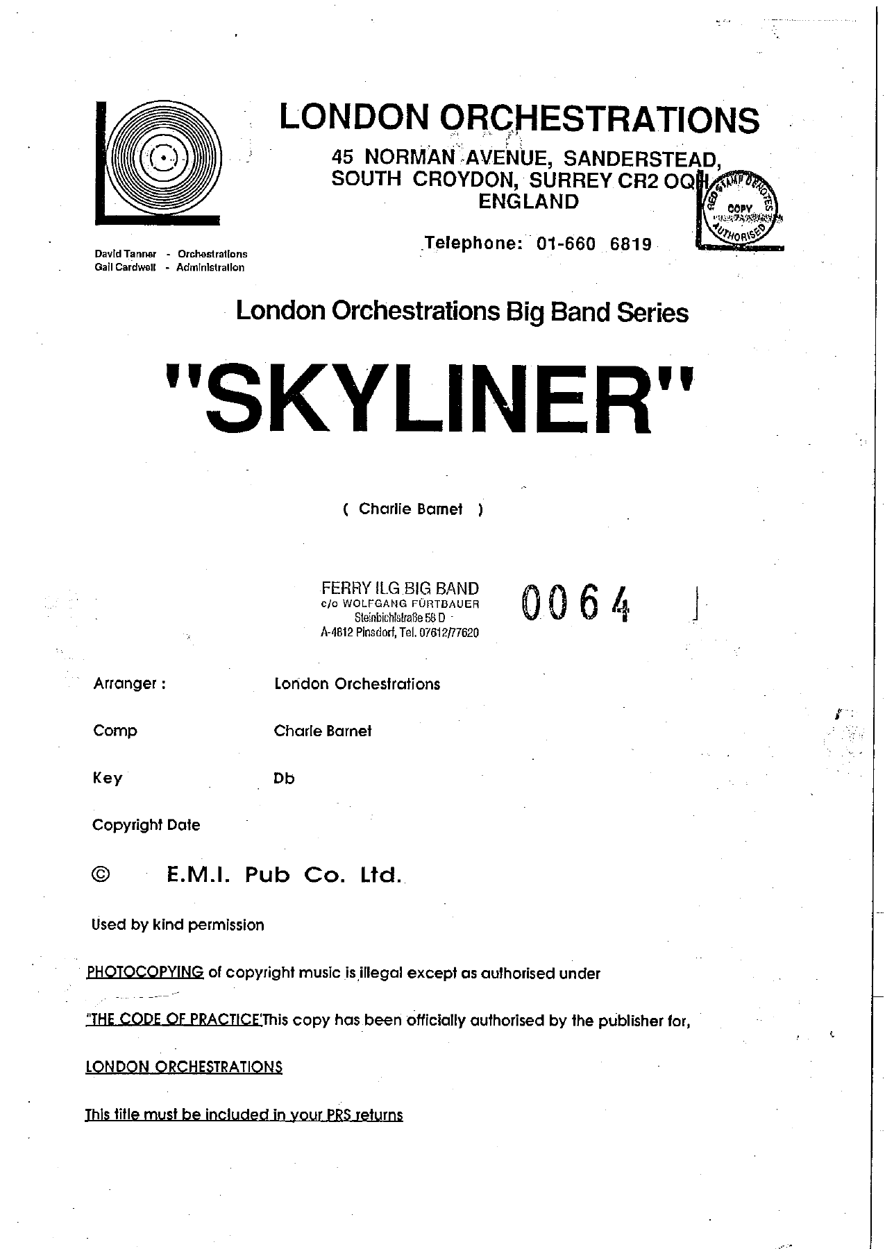 Skyliner (D.Tanner) — sheet music preview