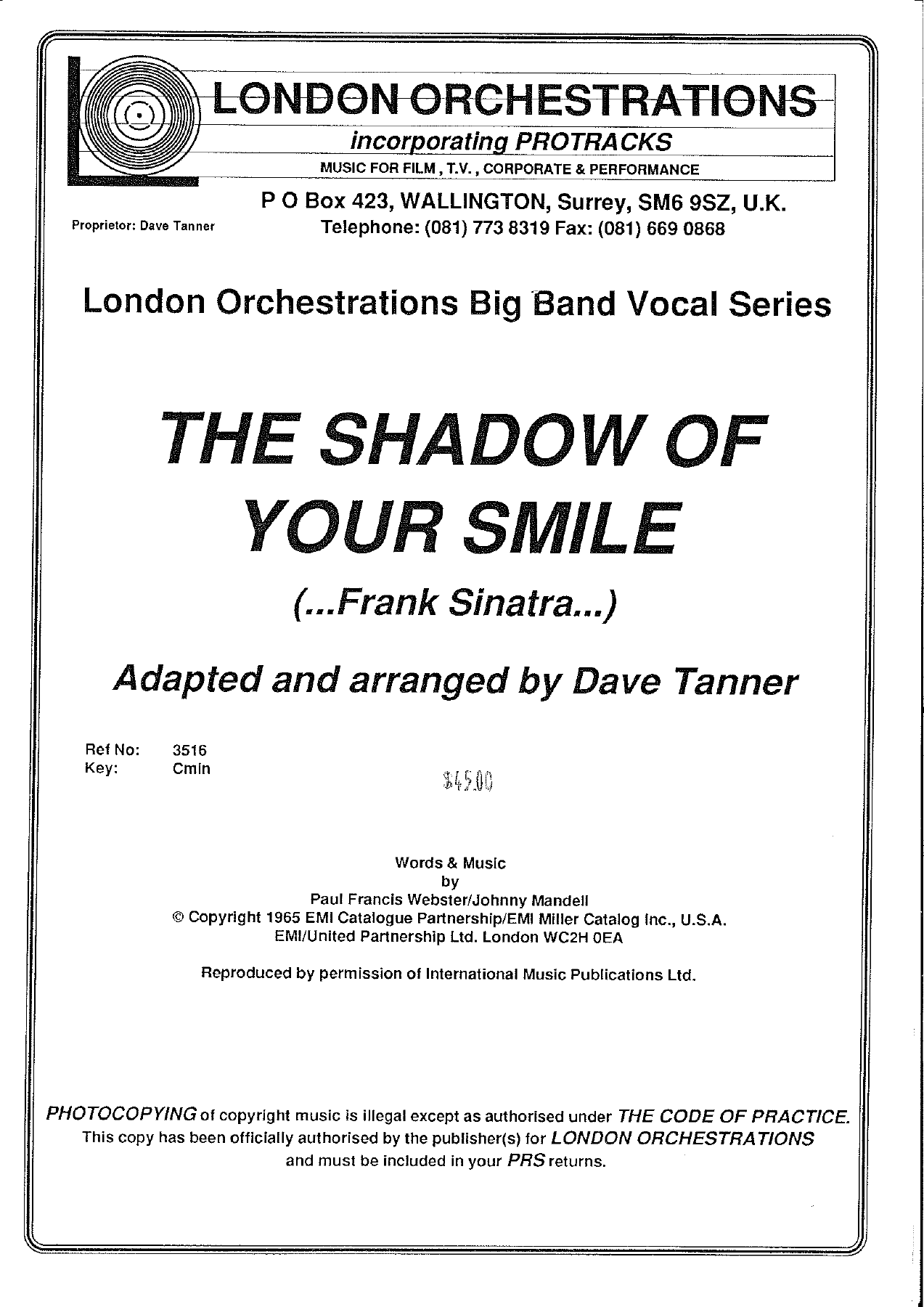 The Shadow Of Your Smile (D.Tanner) F.Sinatra — sheet music preview
