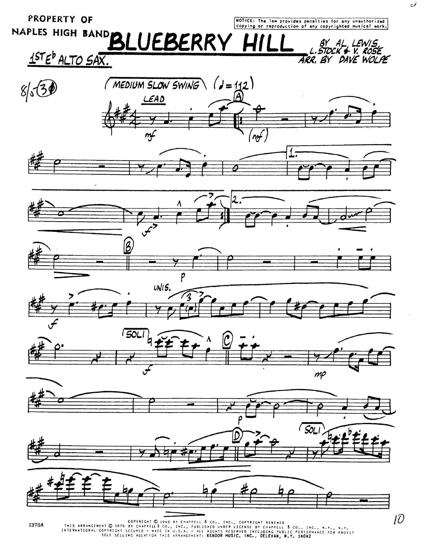Blueberry Hill — sheet music preview