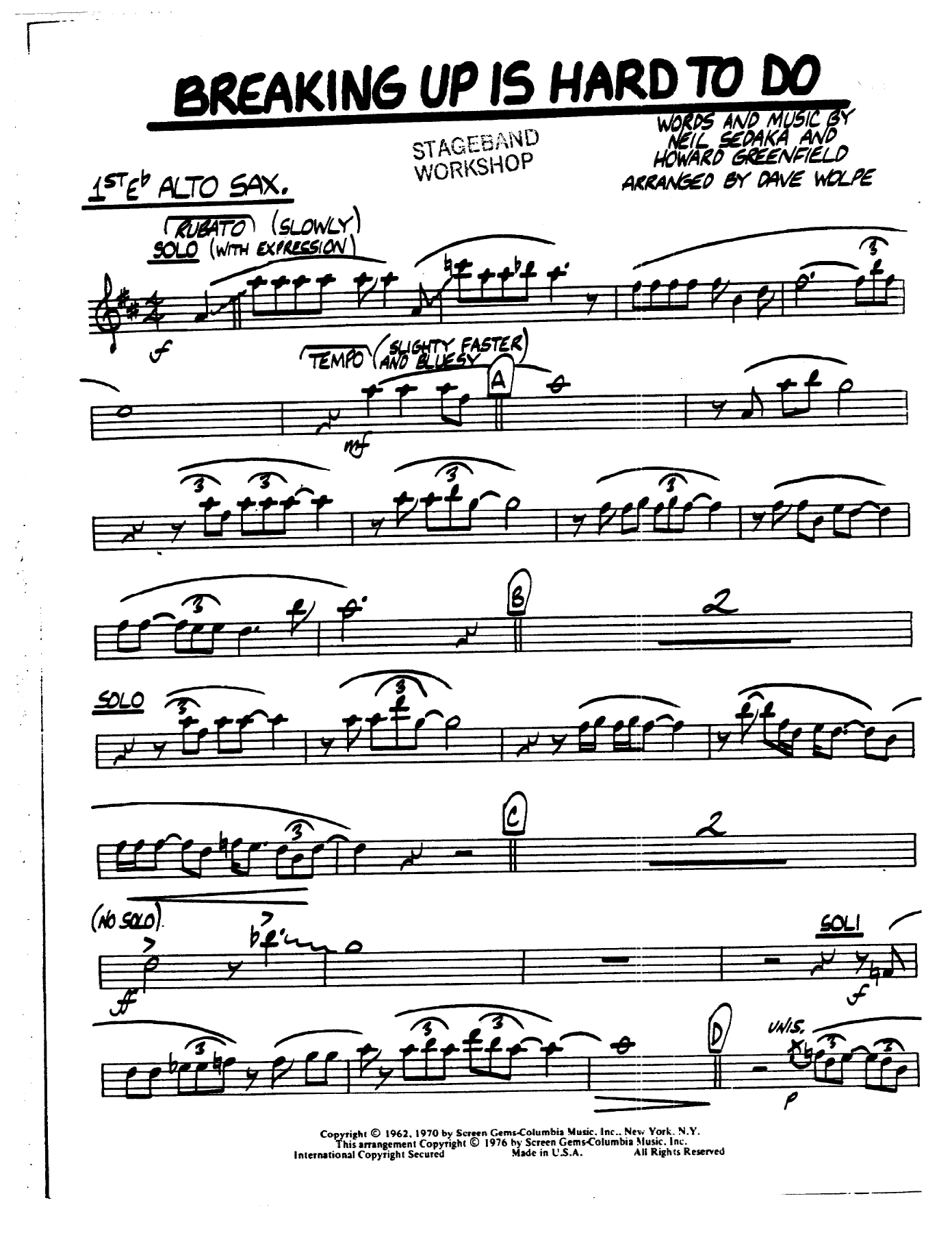 Breaking Up Is Hard To Do — sheet music preview