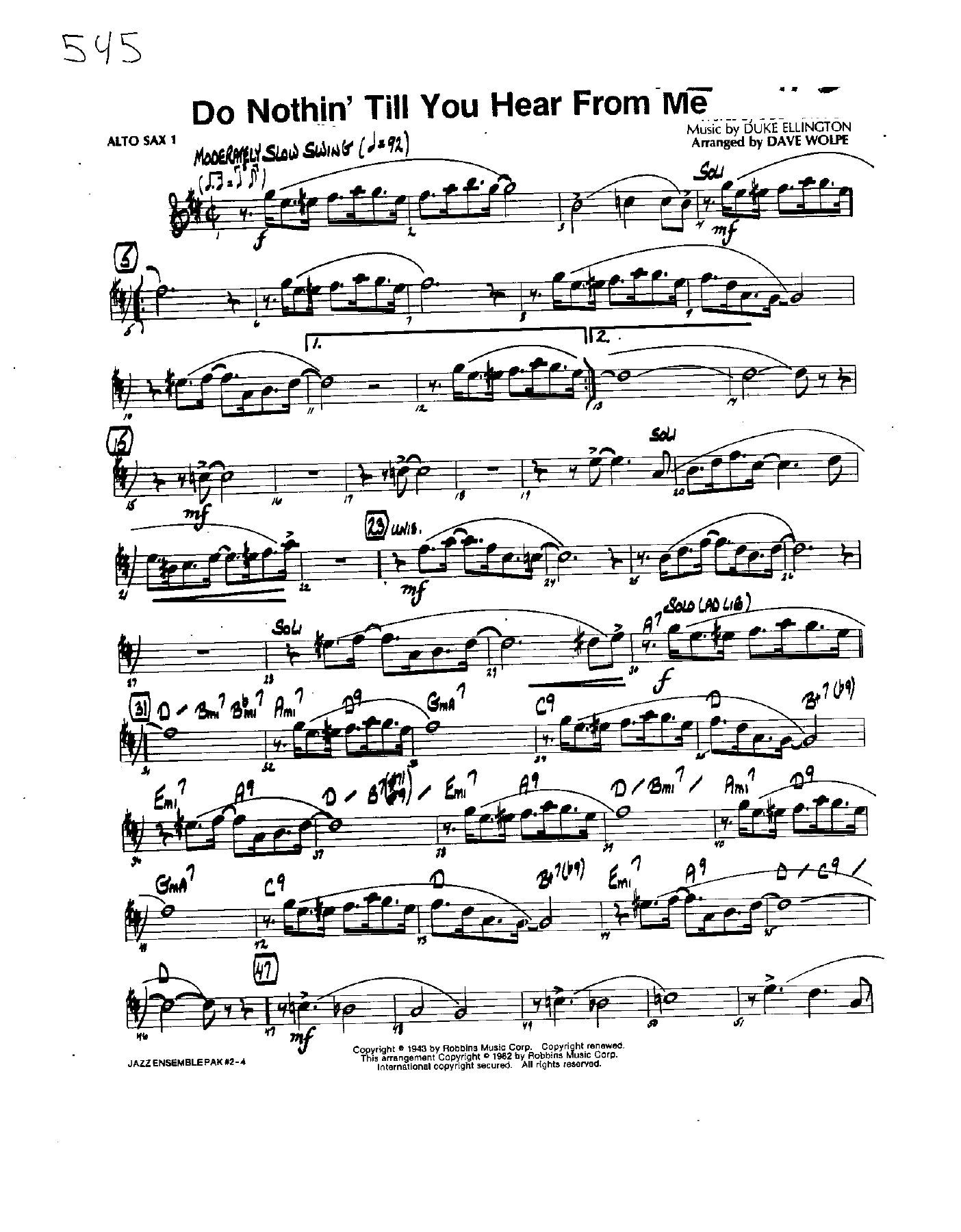 Do Nothin' Till You Hear From (D.Wolpe) Instrum. — sheet music preview