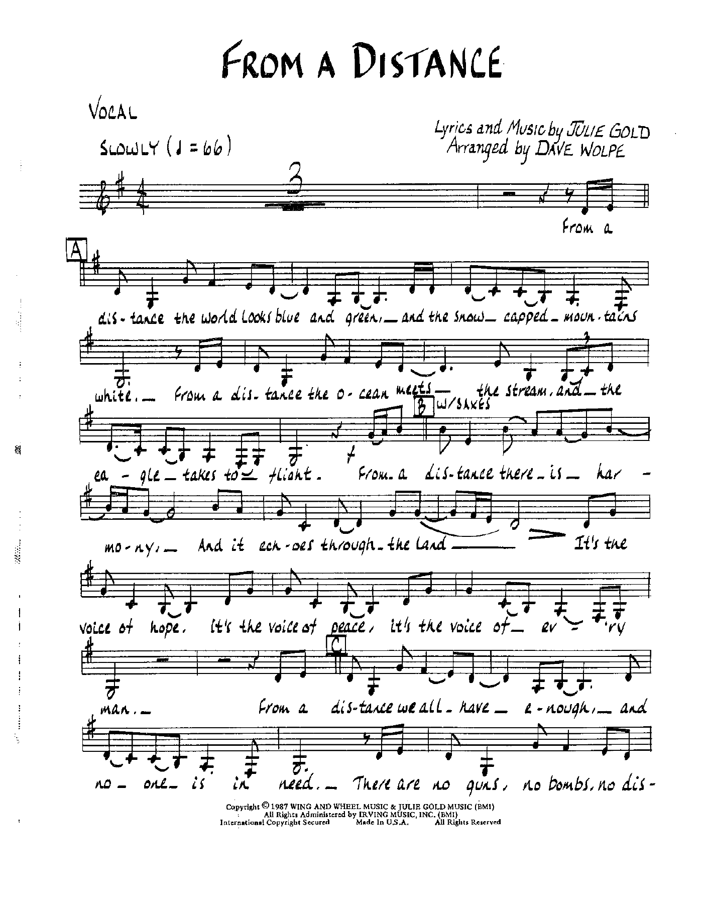 From A Distance — sheet music preview