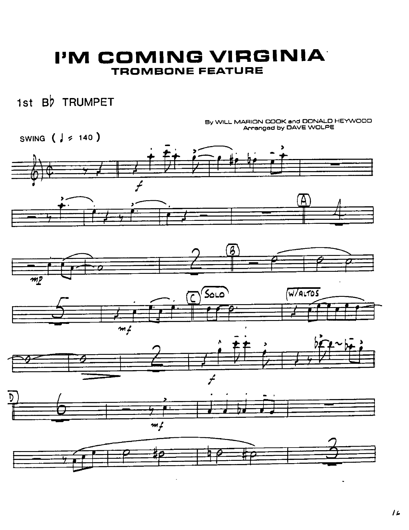 I'm Coming Virginia (D.Wolpe) TRB Feature — sheet music preview