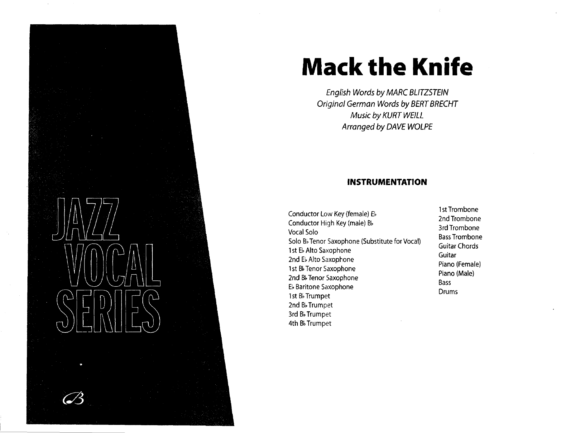 Mack The Knife (D.Wolpe) Male Vocal In Bb Eb.73 — sheet music preview
