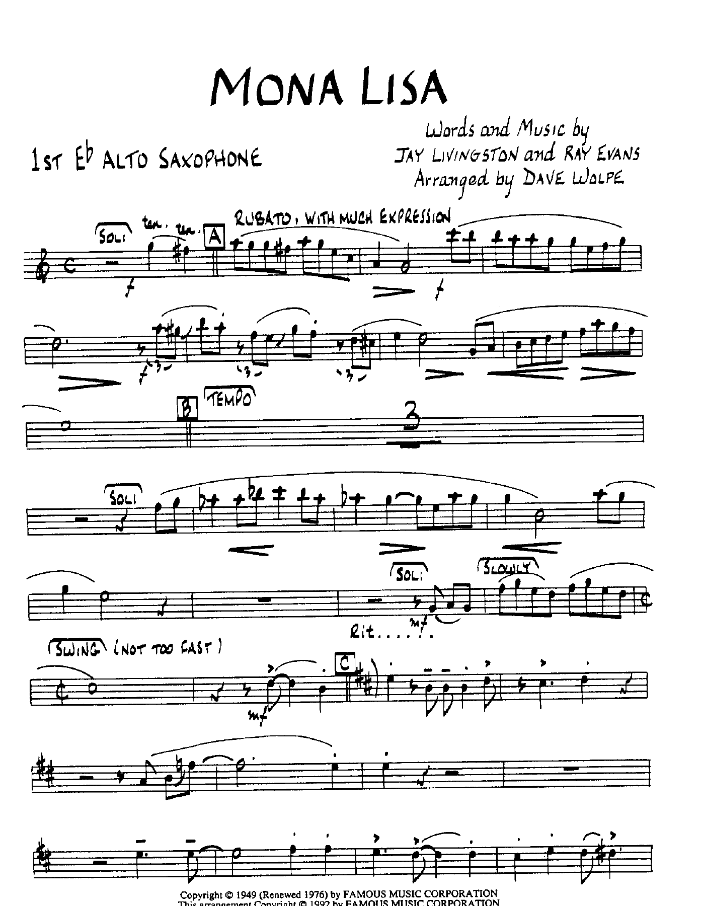 Mona Lisa — sheet music preview