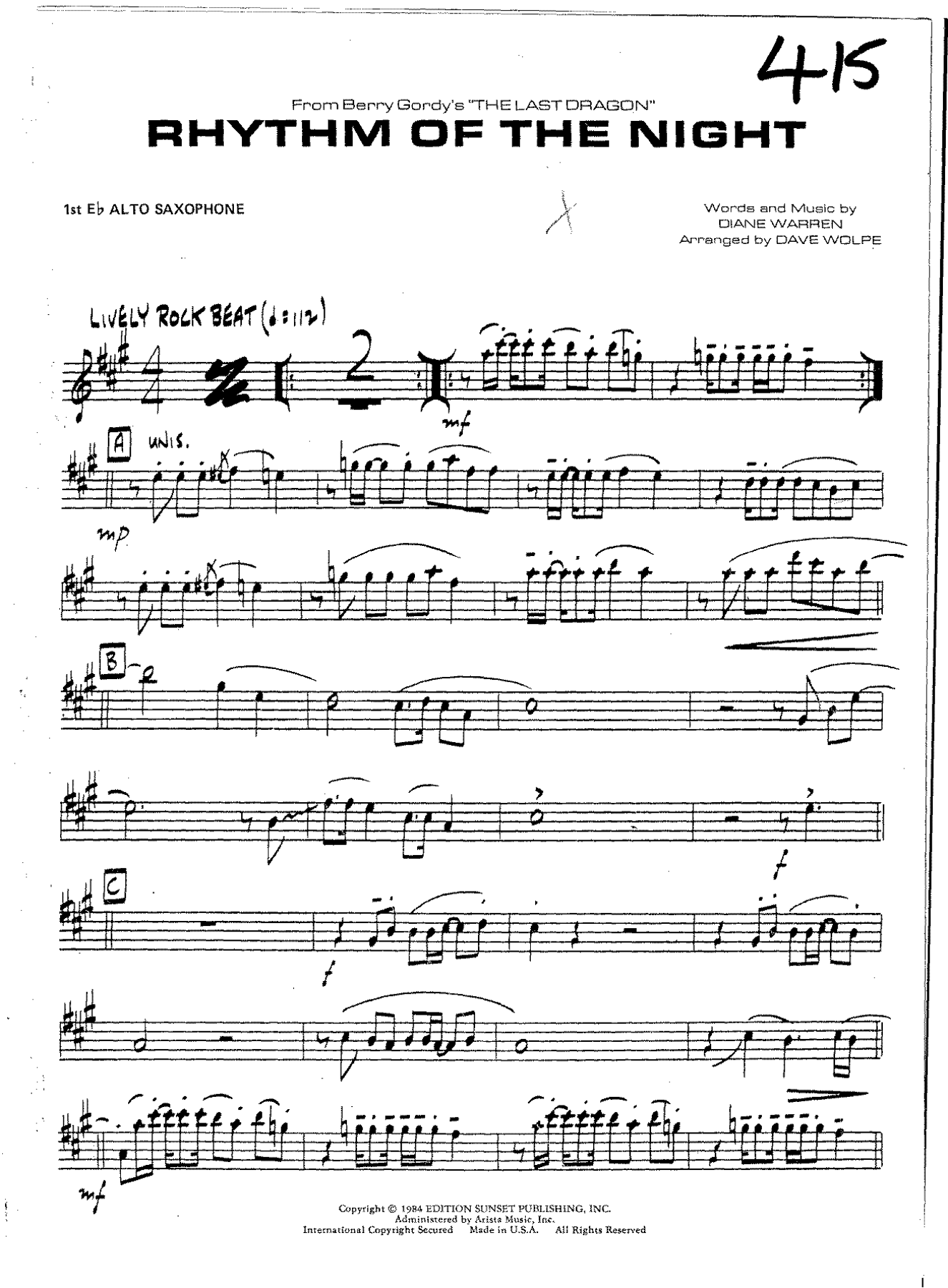 Rhythm Of The Night — sheet music preview