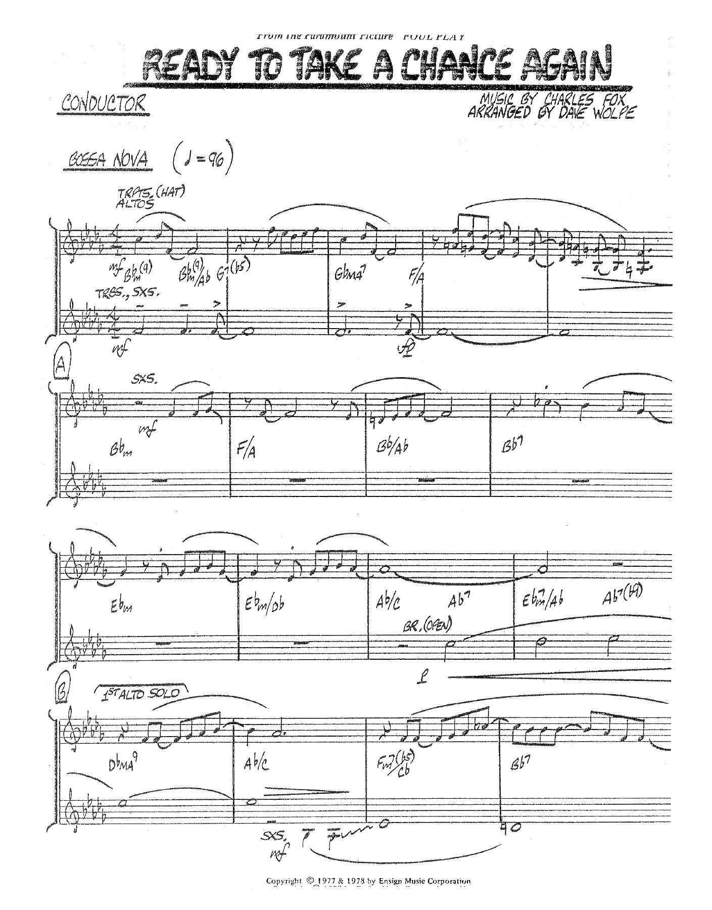 Ready To Take A Chance Again — sheet music preview