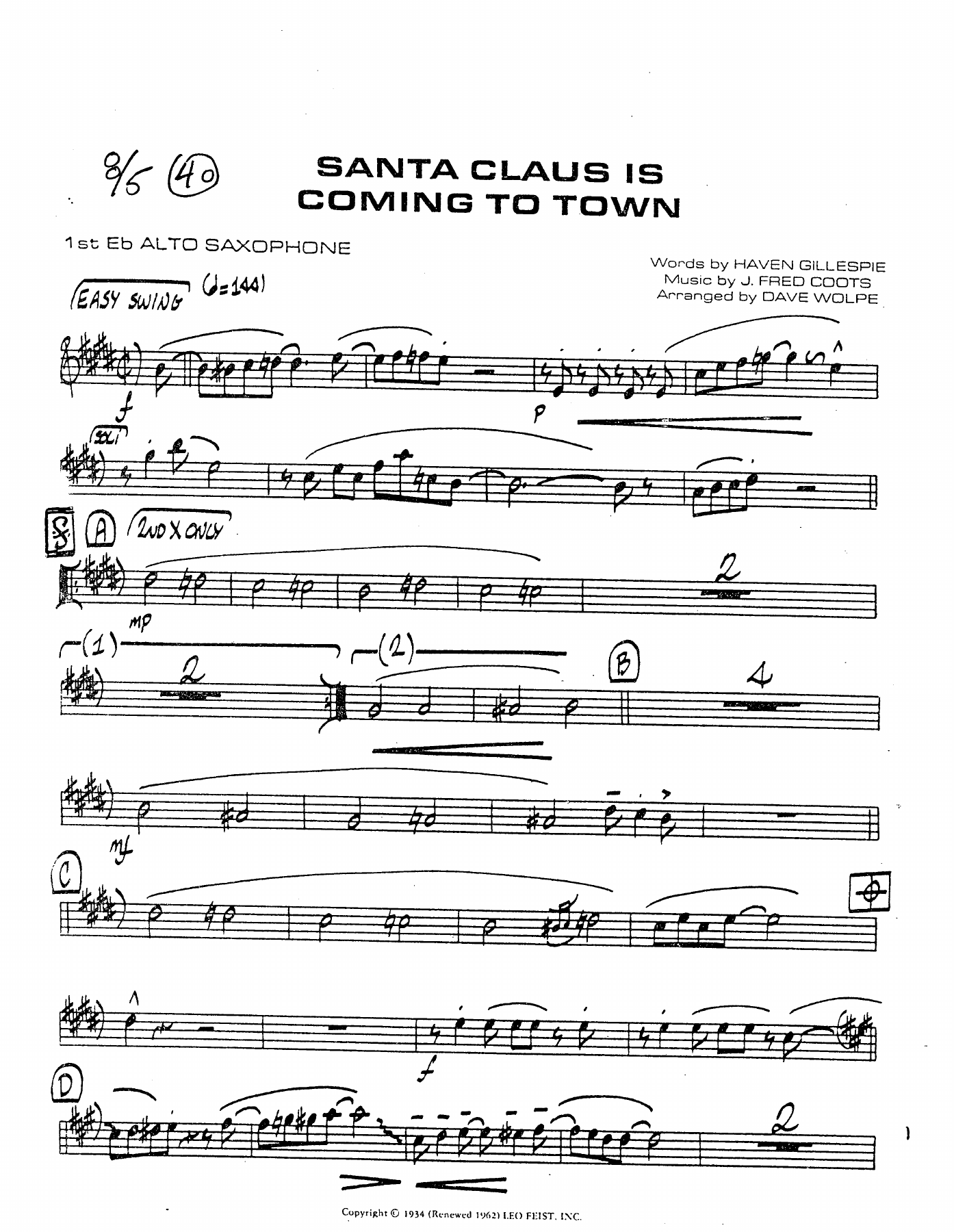 Santa Claus Is Coming To Town — sheet music preview