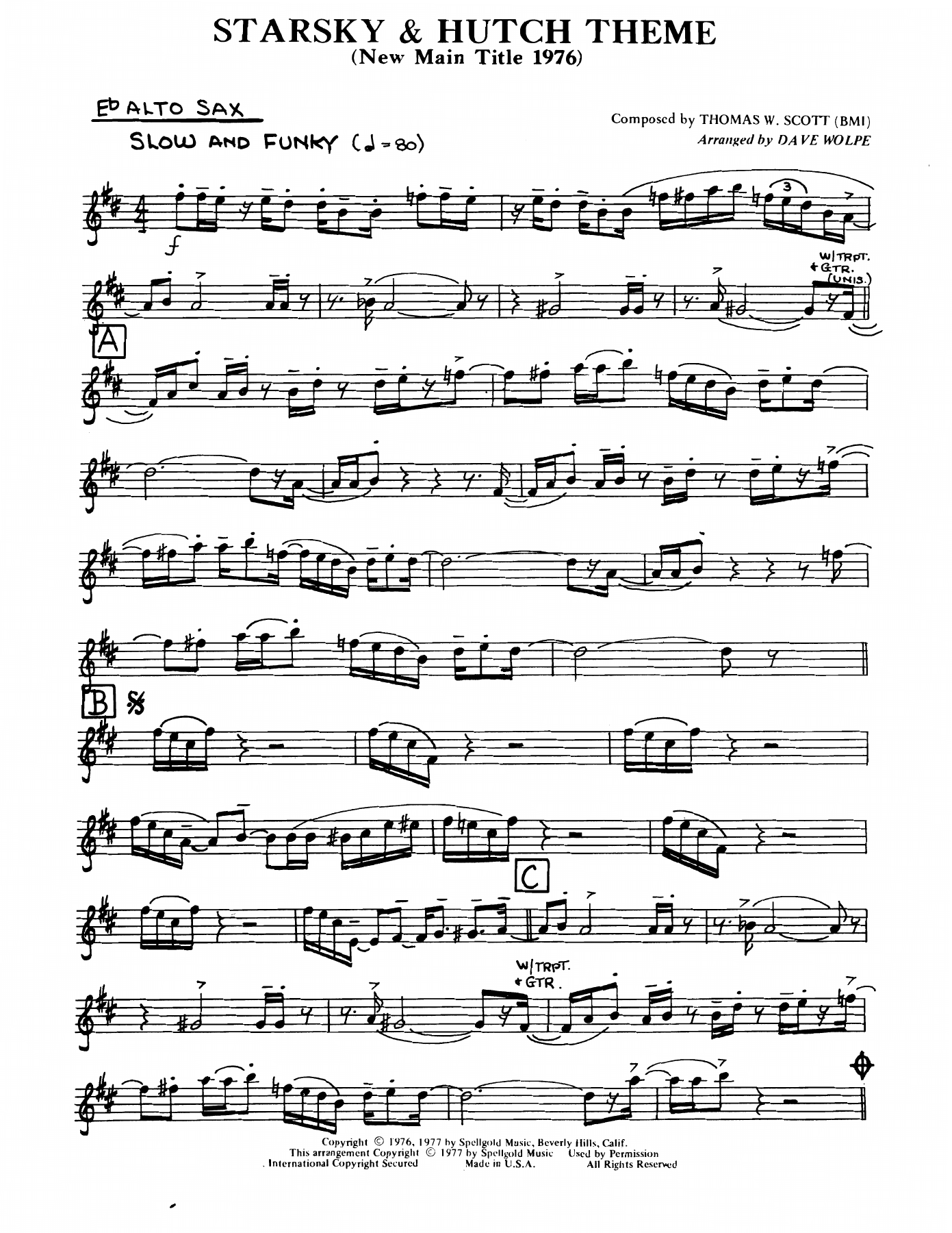 Starsky & Hutch Theme — sheet music preview