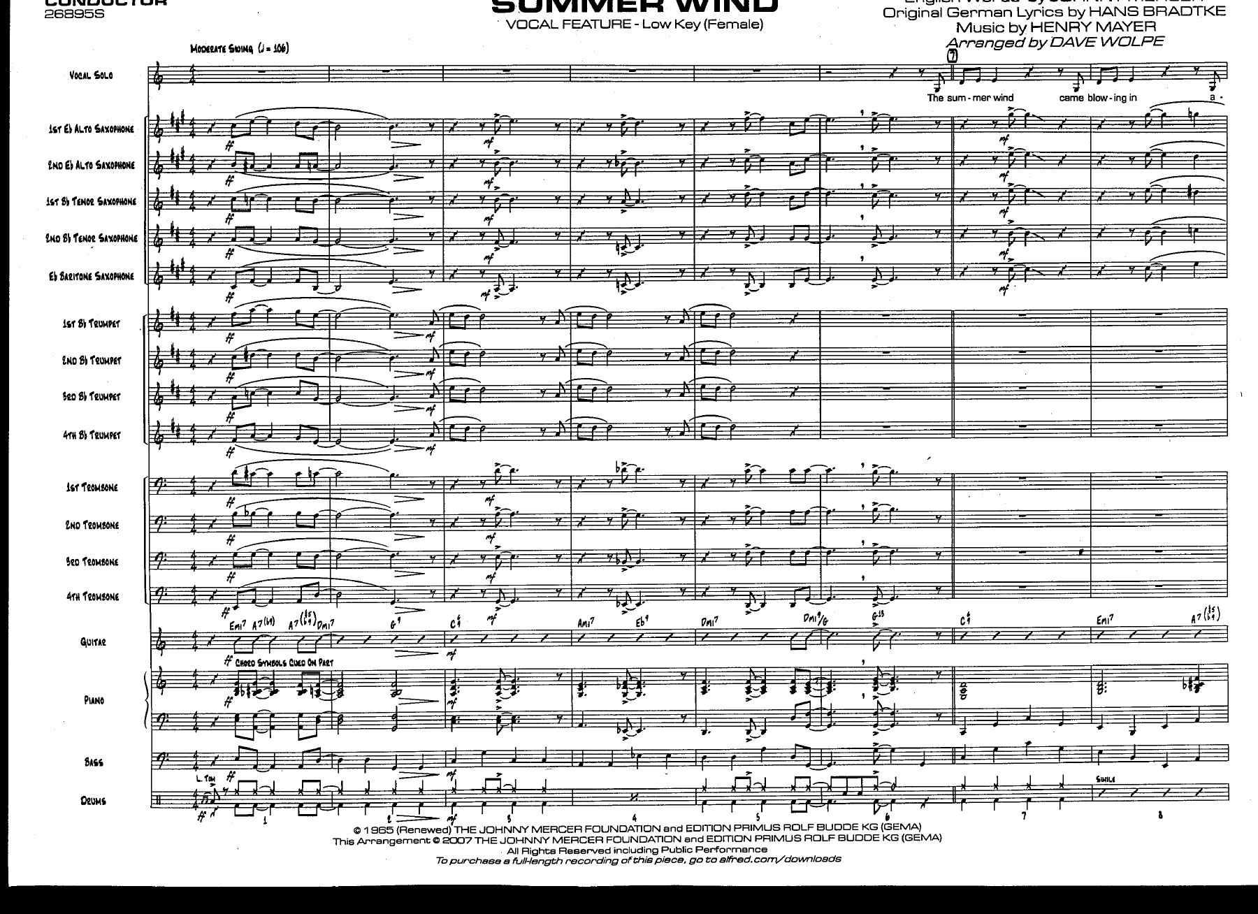 The Summer Wind — sheet music preview