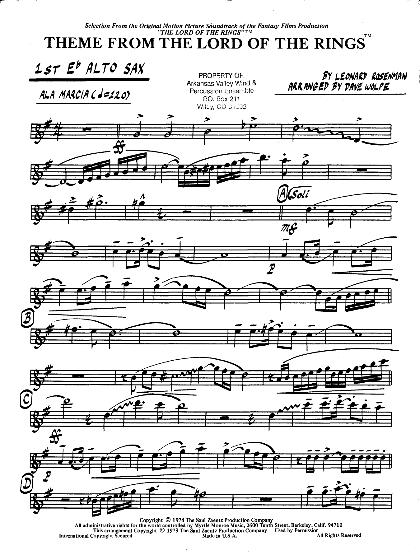 Theme From The Lord Of The Rings — sheet music preview