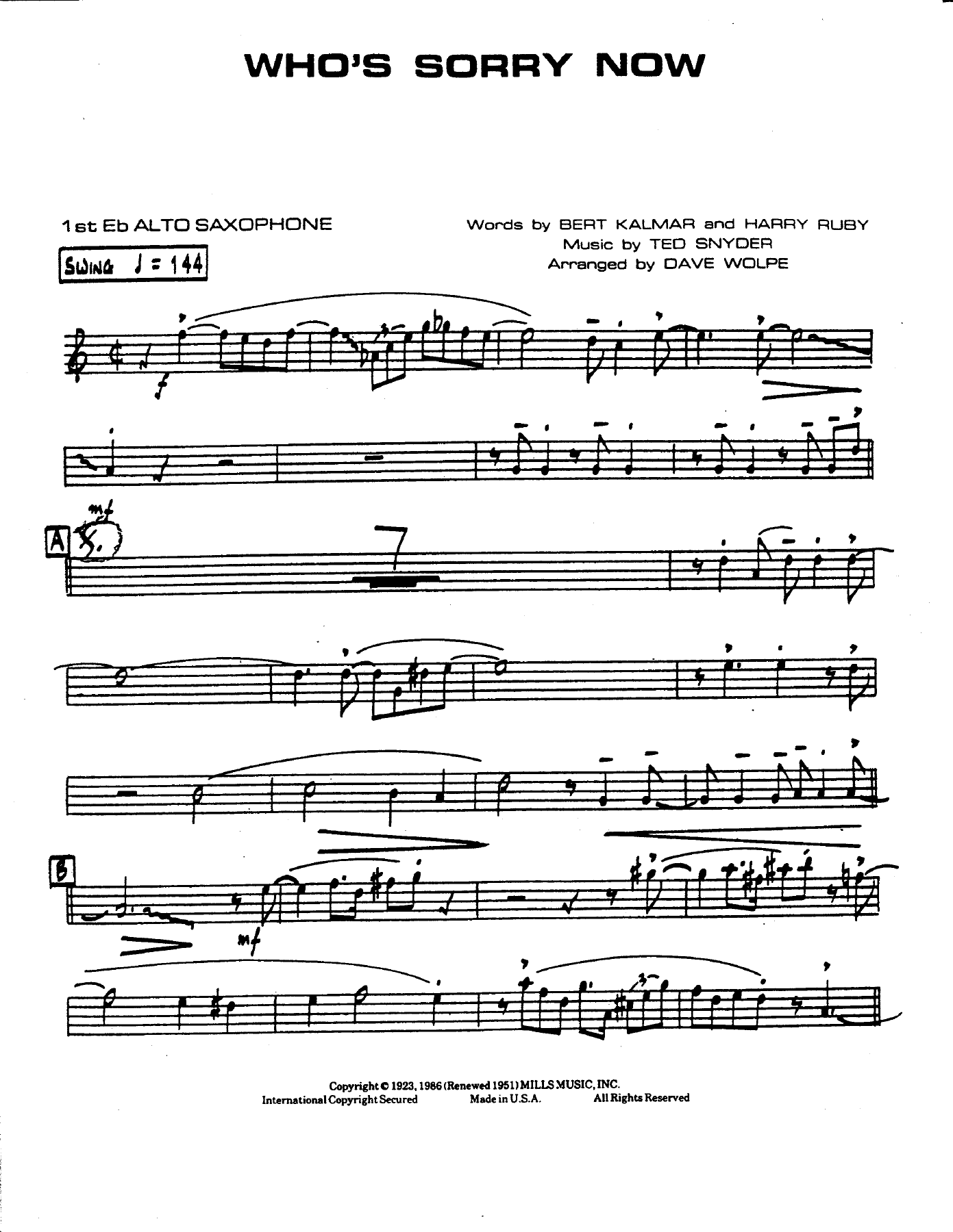 Who,s Sorry Now — sheet music preview