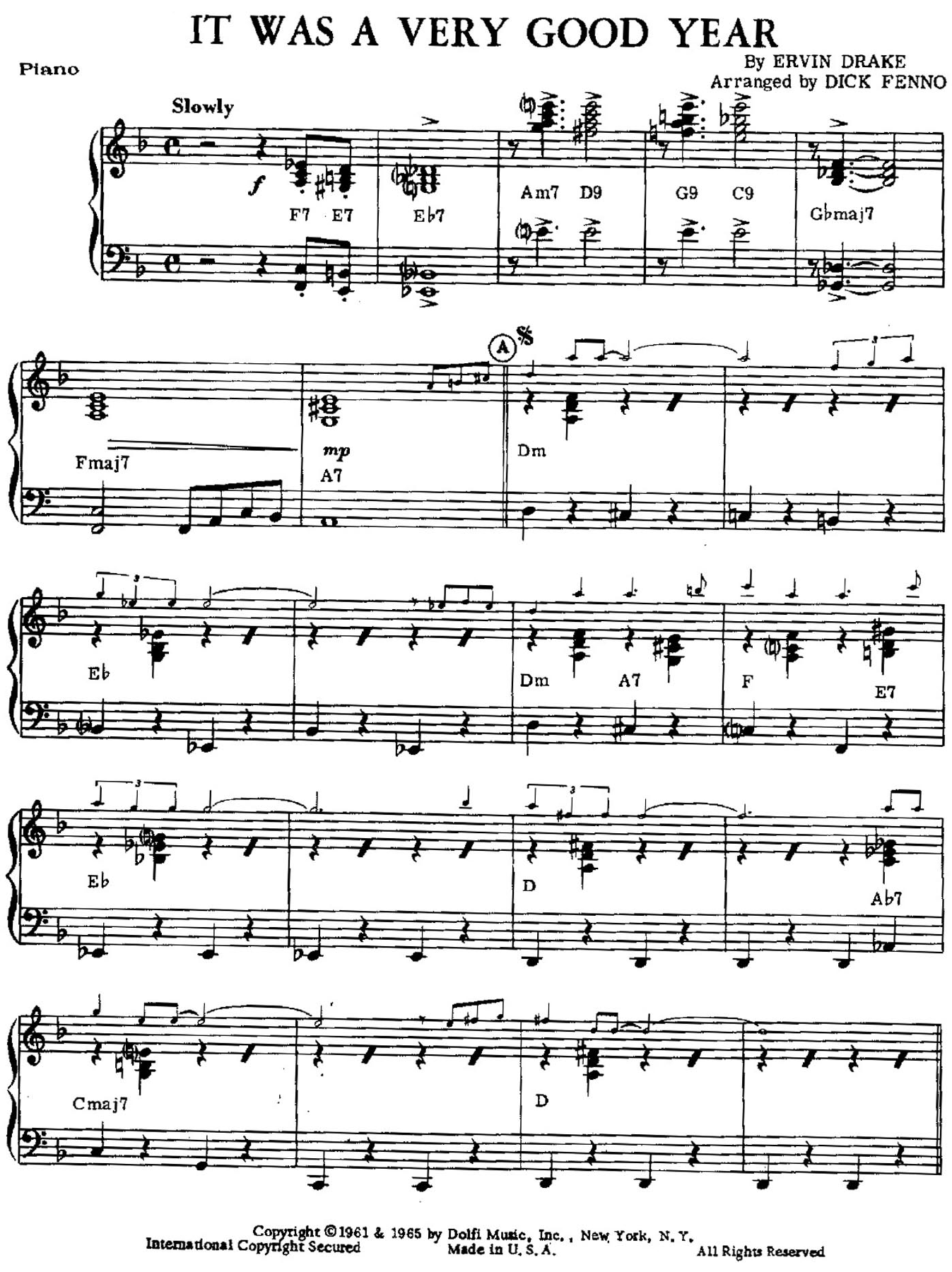 It Was A Very Good Year — sheet music preview