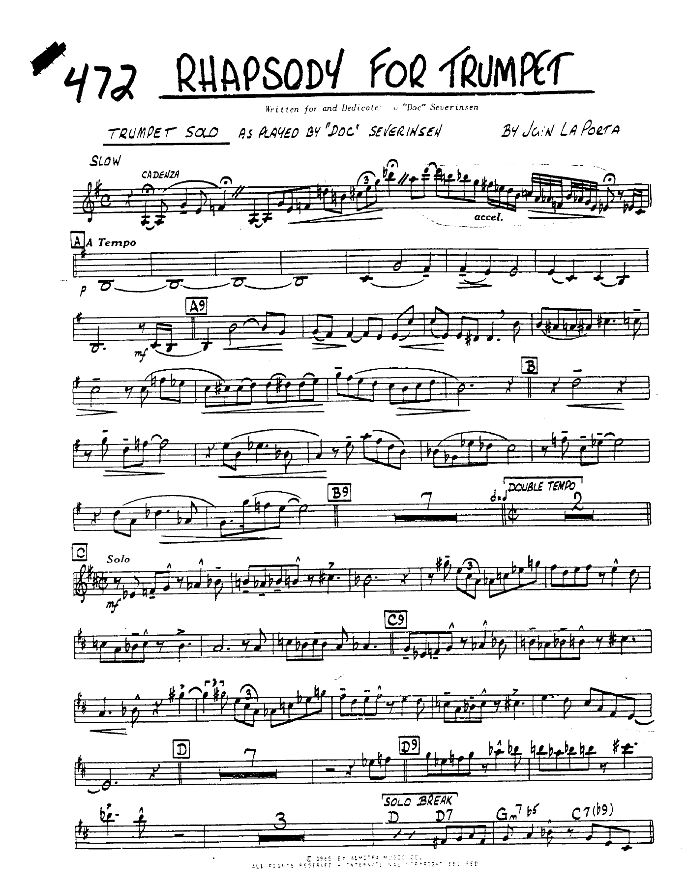 Rhapsody For Trumpet (J.La Porta) D.Severinsen — sheet music preview