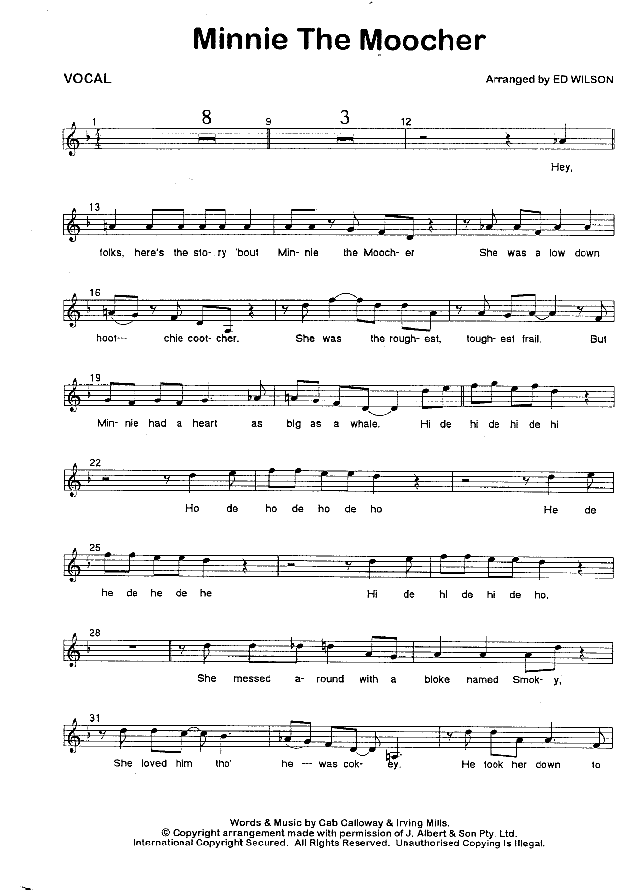 Minnie The Moocher — sheet music preview