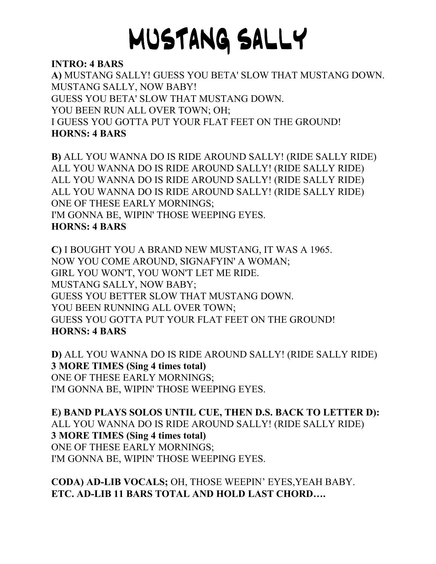 Mustang Sally — sheet music preview