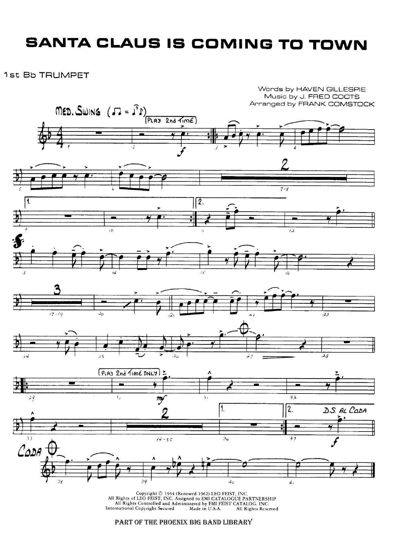 Santa Claus Is Coming To Town — sheet music preview