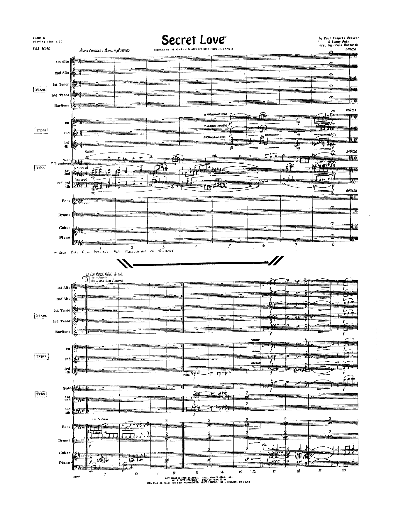 Secret Love — Big Band sheet music by F.Mantooth | Jazz Standard