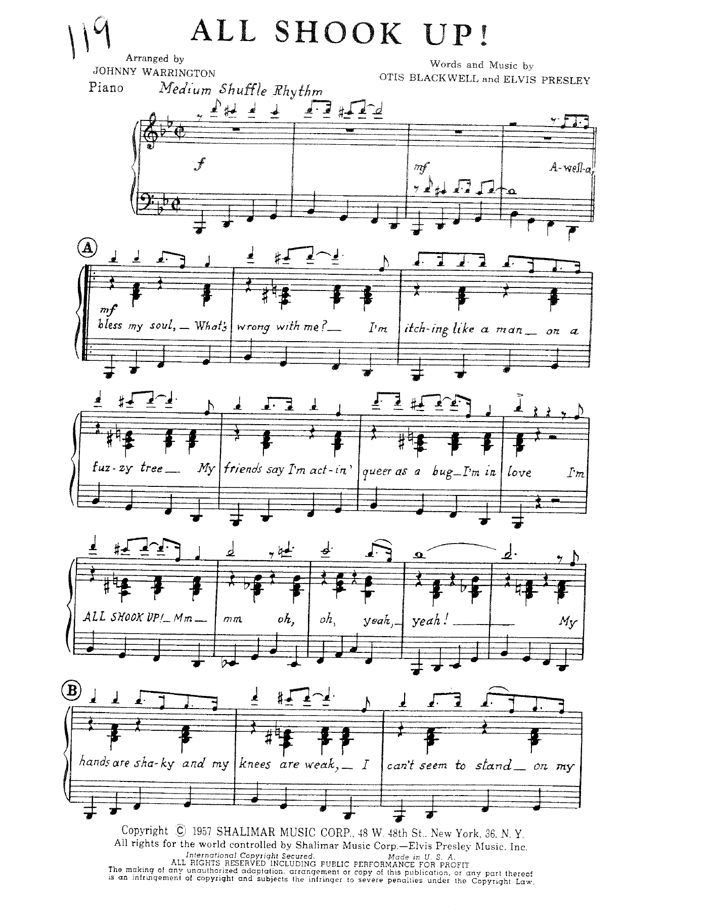 All Shook Up (J.Warrington) E.Presley — sheet music preview