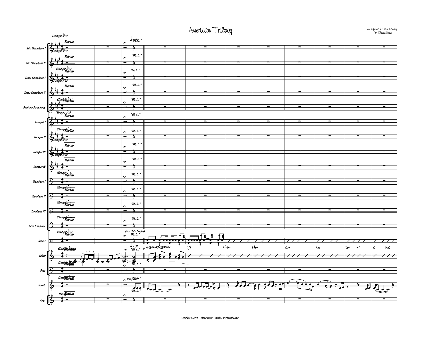 American Trilogy (S.Evans) E.Presley — sheet music preview