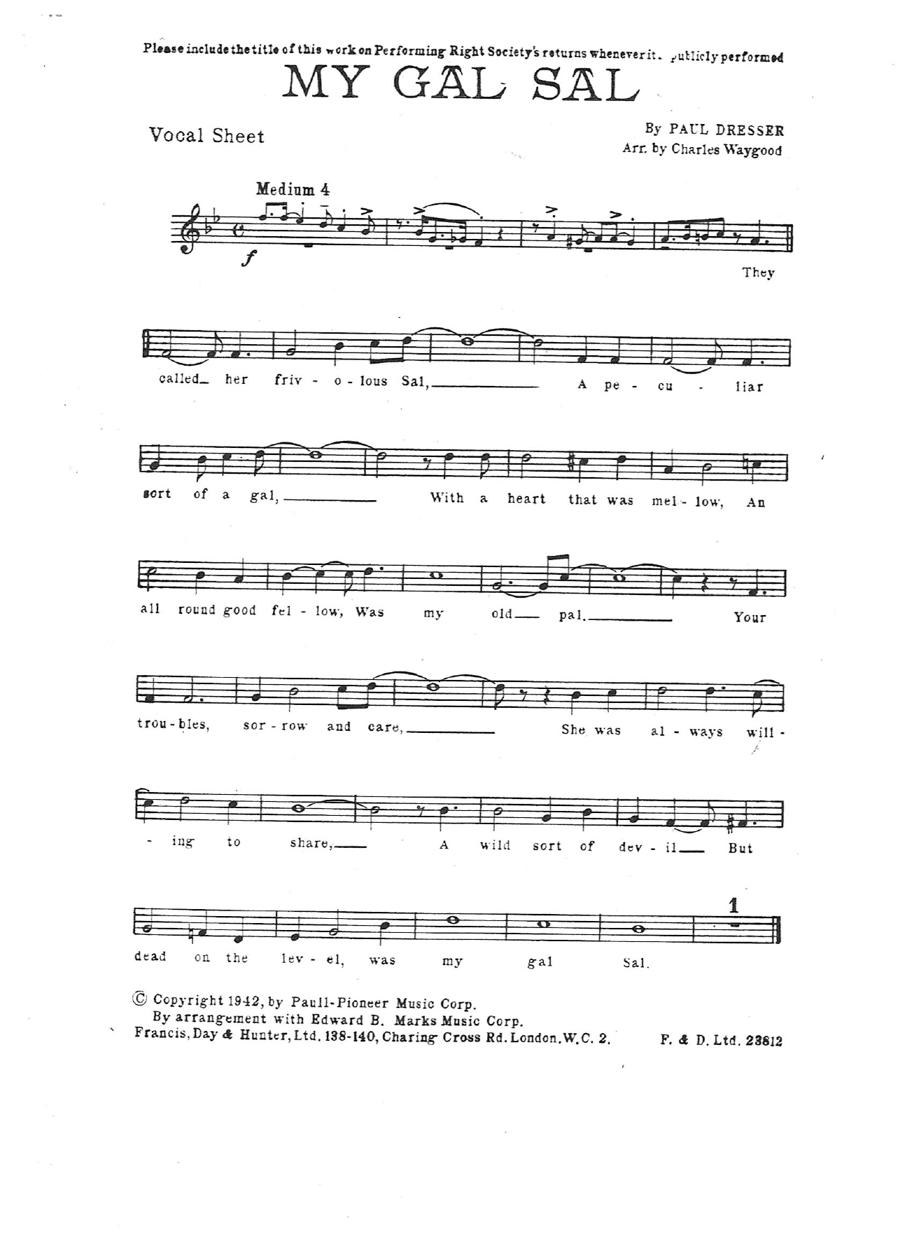 My Gal Sal — sheet music preview
