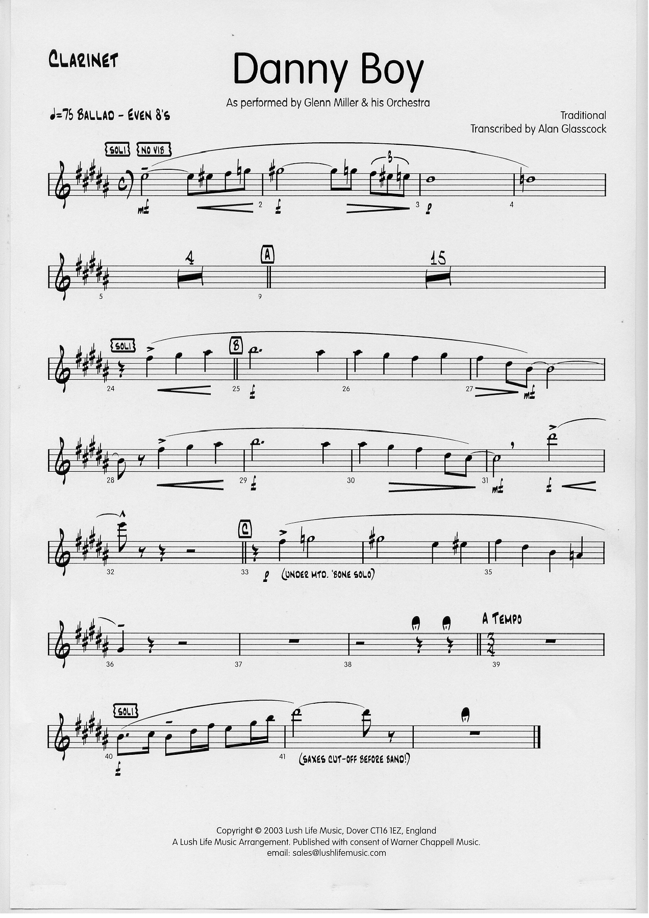 Danny Boy (A.Classcock) G.Miller — Big Band sheet music by Alan Glasscock | Jazz Standard
