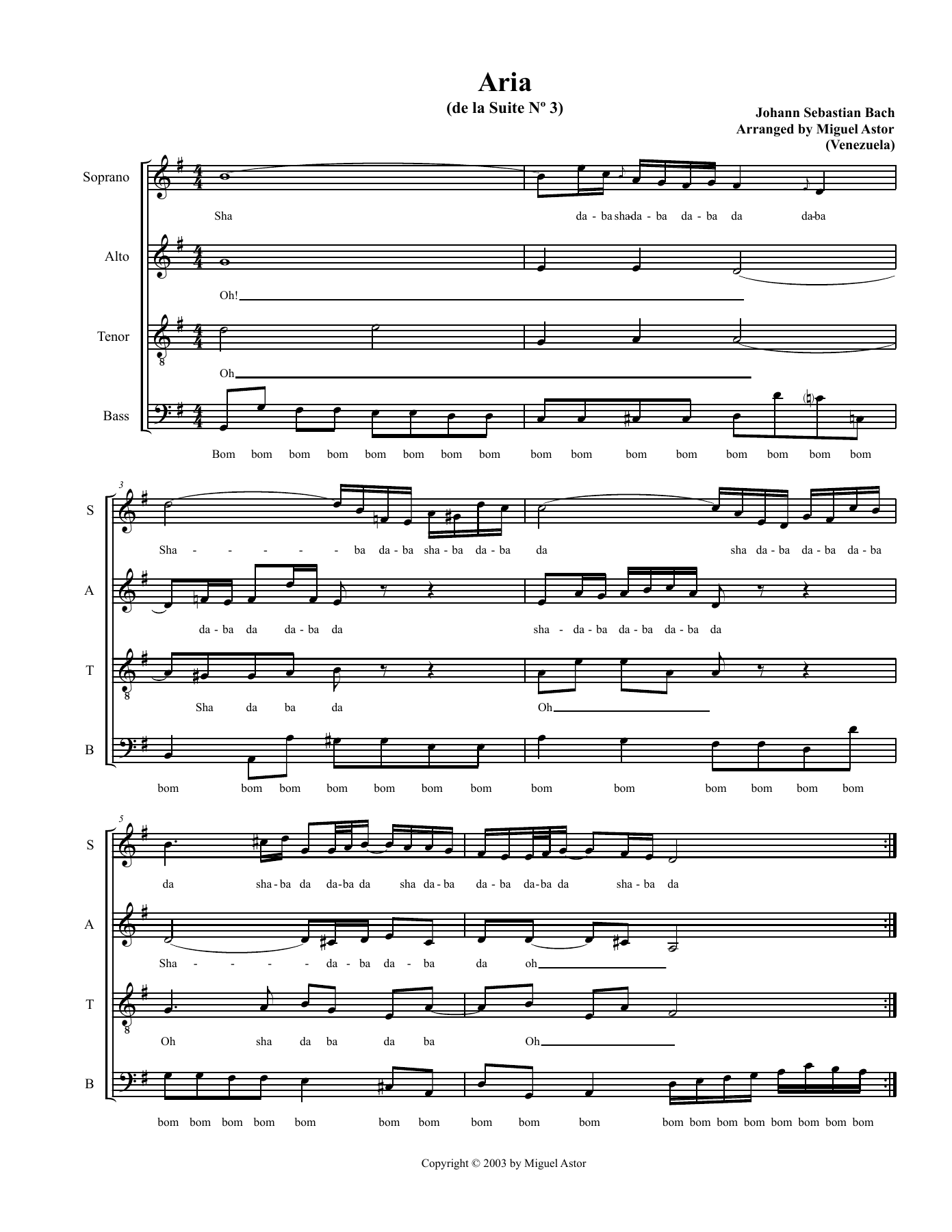 Aria (Suite n3) J.S. Bach — sheet music preview