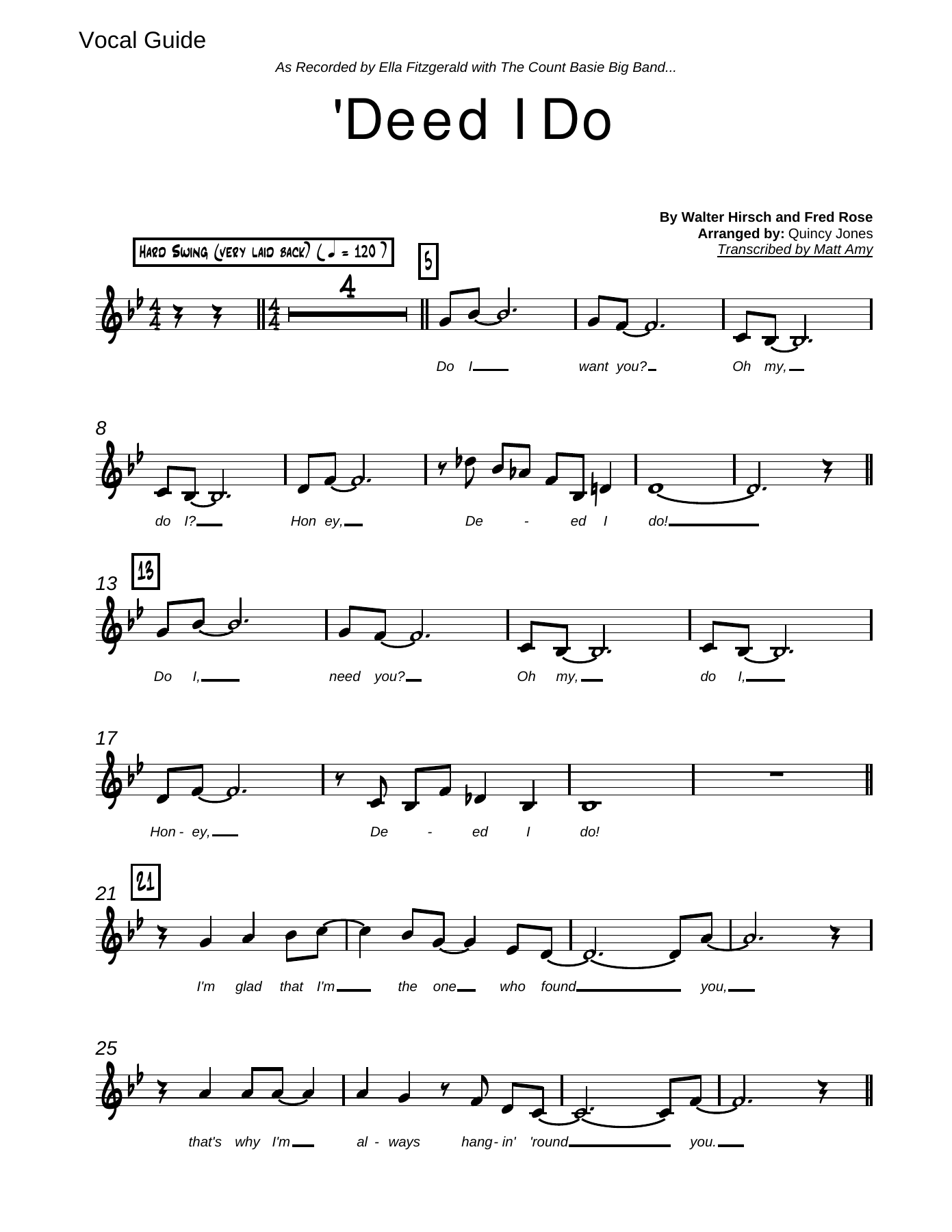 Deed I Do (Q.Jones) M.Amy — sheet music preview