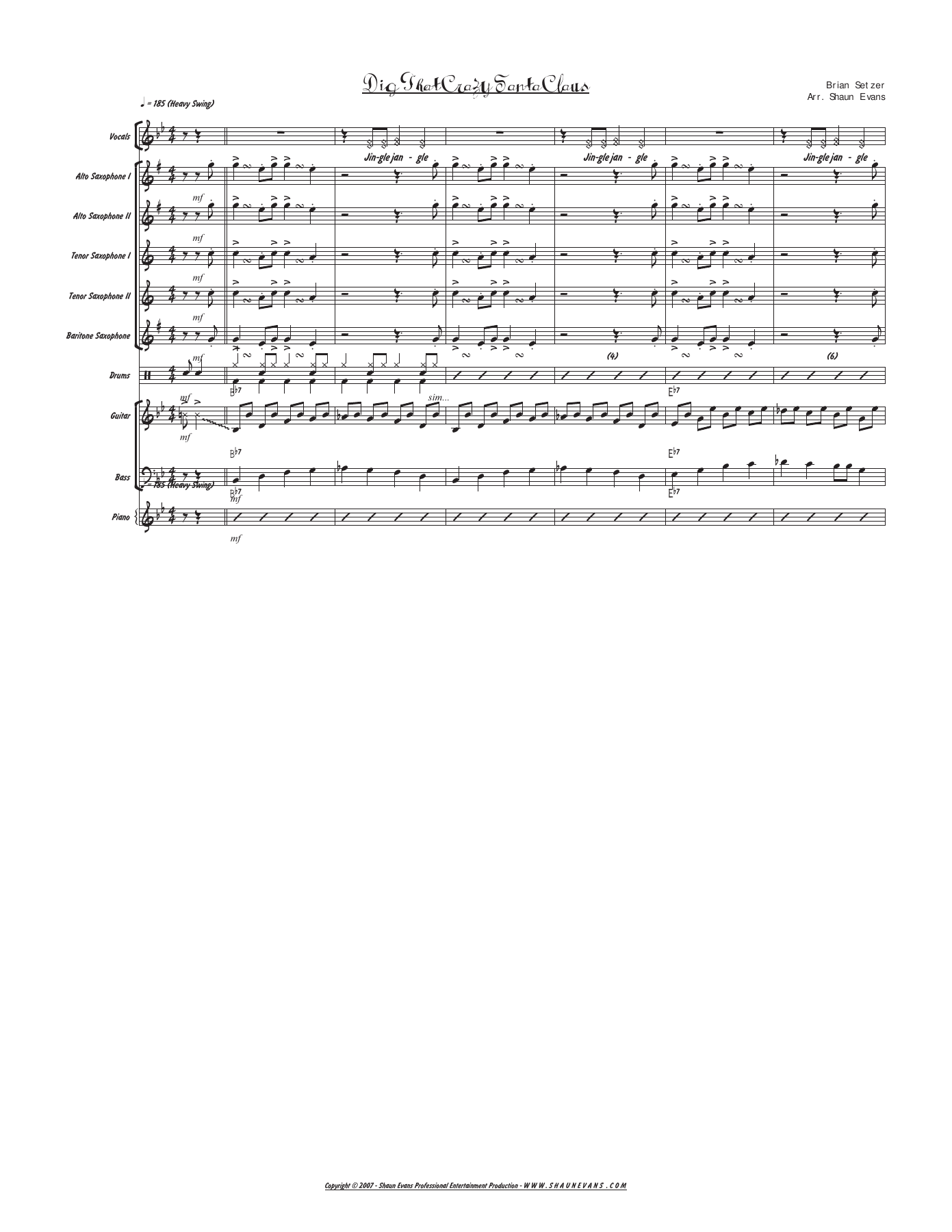Dig That Crazy Santa Claus (S.Evans) B.Setzer. Vocal — sheet music preview