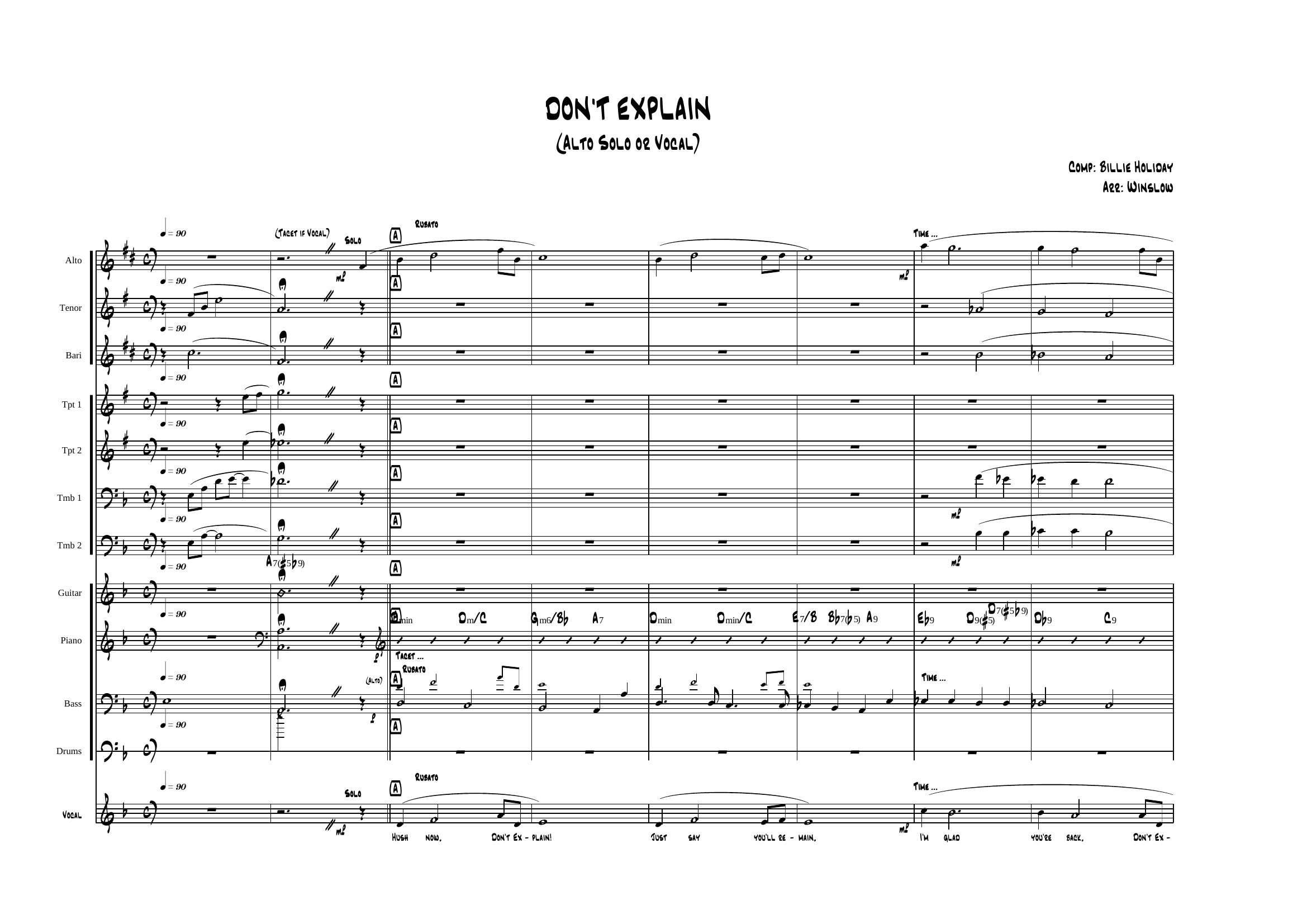Don't Explane (Winslow) Billie Holiday — sheet music preview