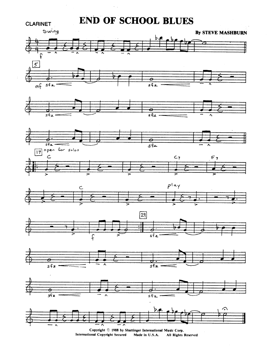 End Of School Blues — sheet music preview
