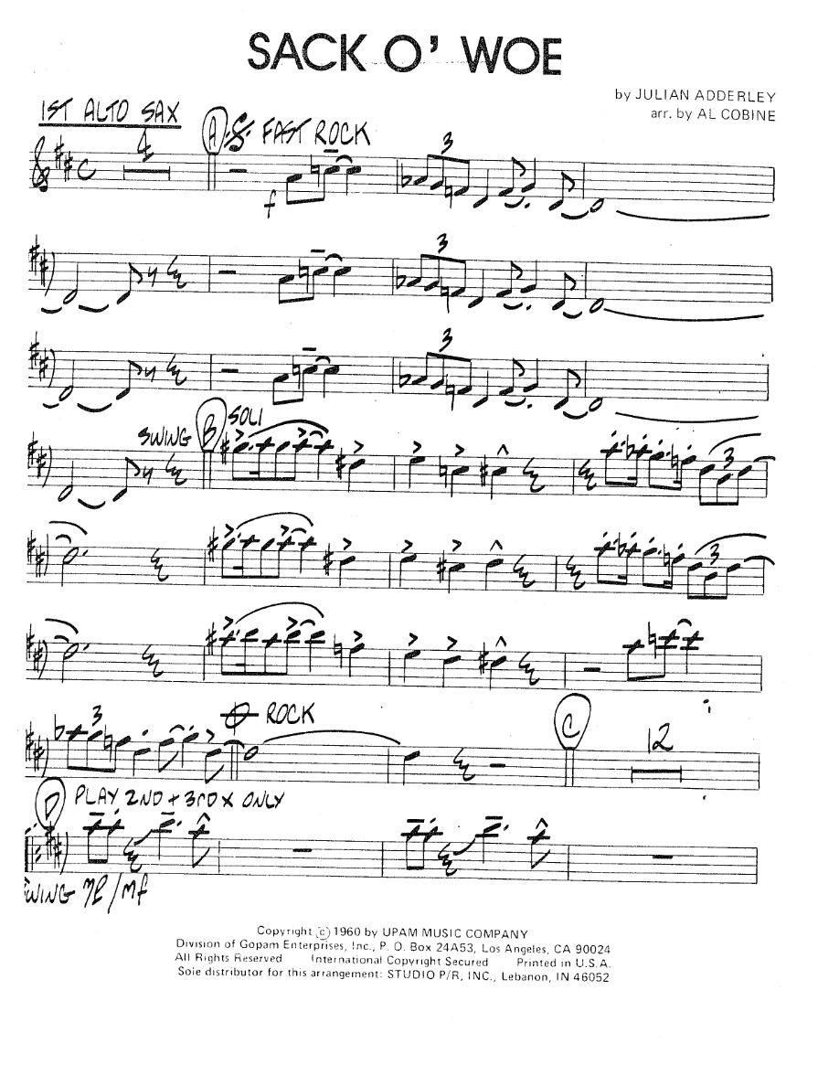Sack O' Woe (Al Cobine) J.Adderley — sheet music preview