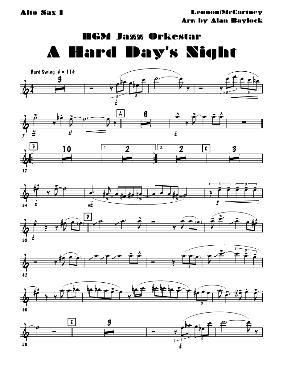 A Hard Day's Night — sheet music preview