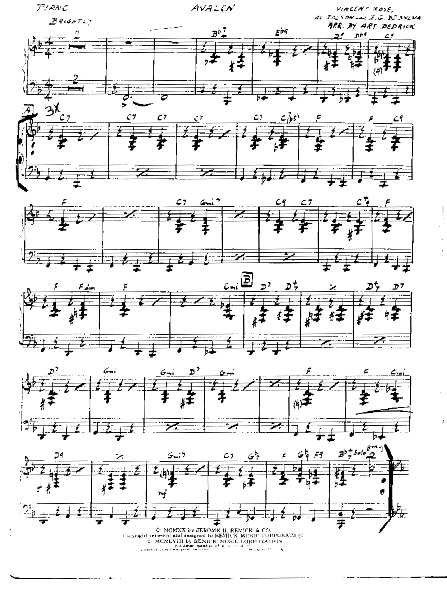 Avalon (A.Dedrick) 3214 — sheet music preview