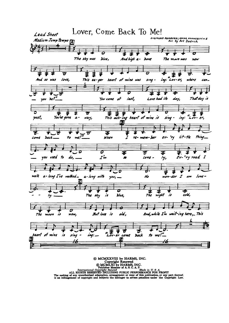 Lover Come Back To Me — sheet music preview