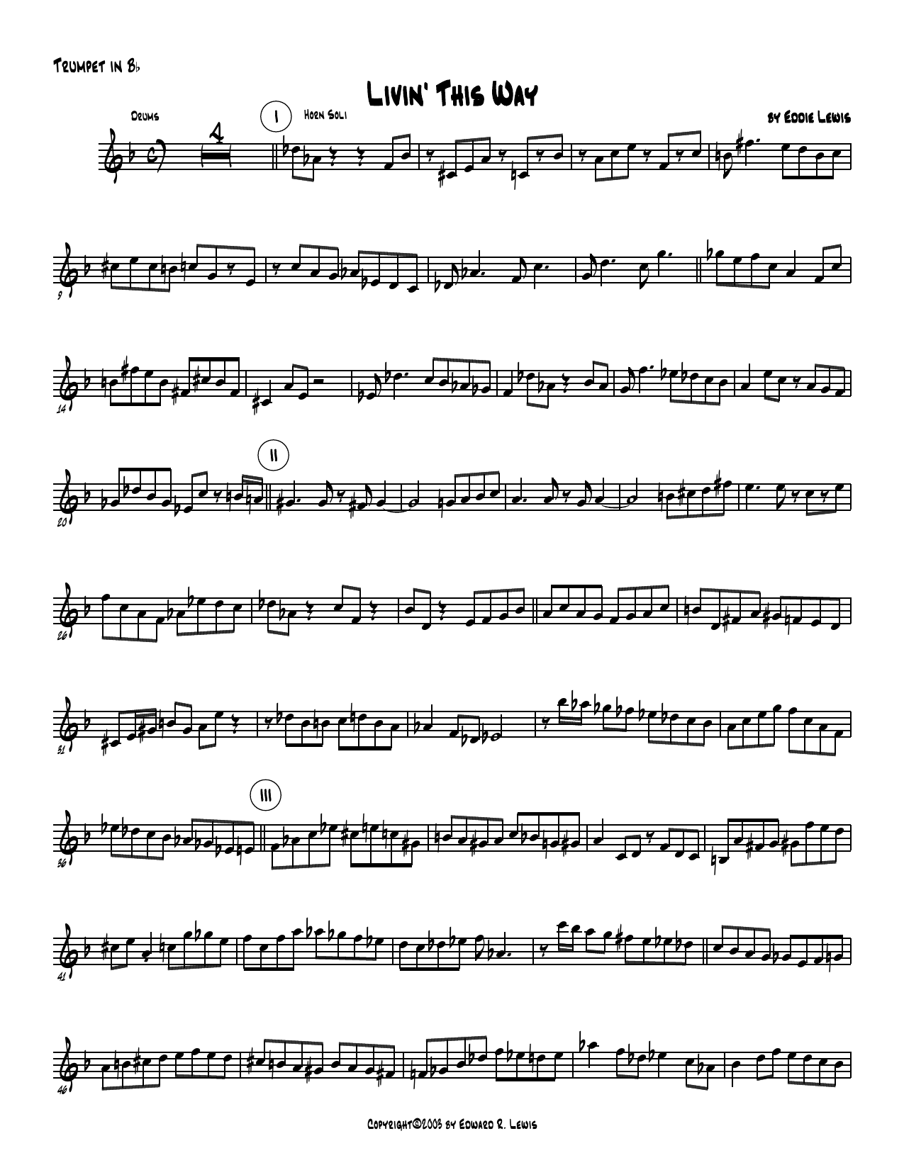 Livin This Way-Eddie Lewis - SA,ST,Trp,Trb, Rhythm — sheet music preview